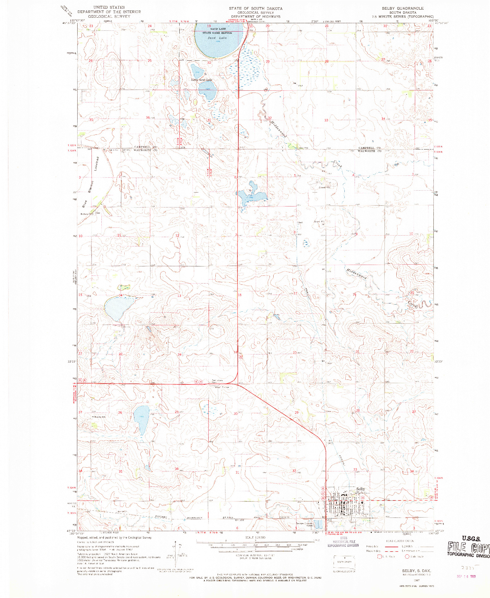 USGS 1:24000-SCALE QUADRANGLE FOR SELBY, SD 1967