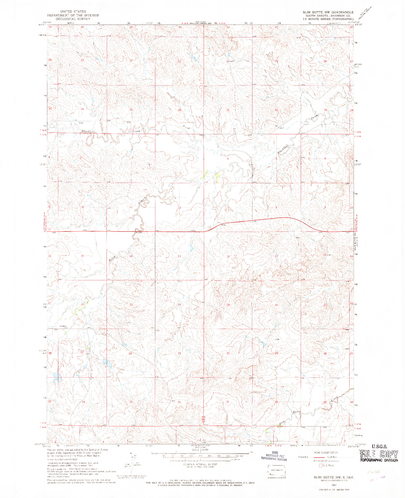 USGS 1:24000-SCALE QUADRANGLE FOR SLIM BUTTE NW, SD 1967