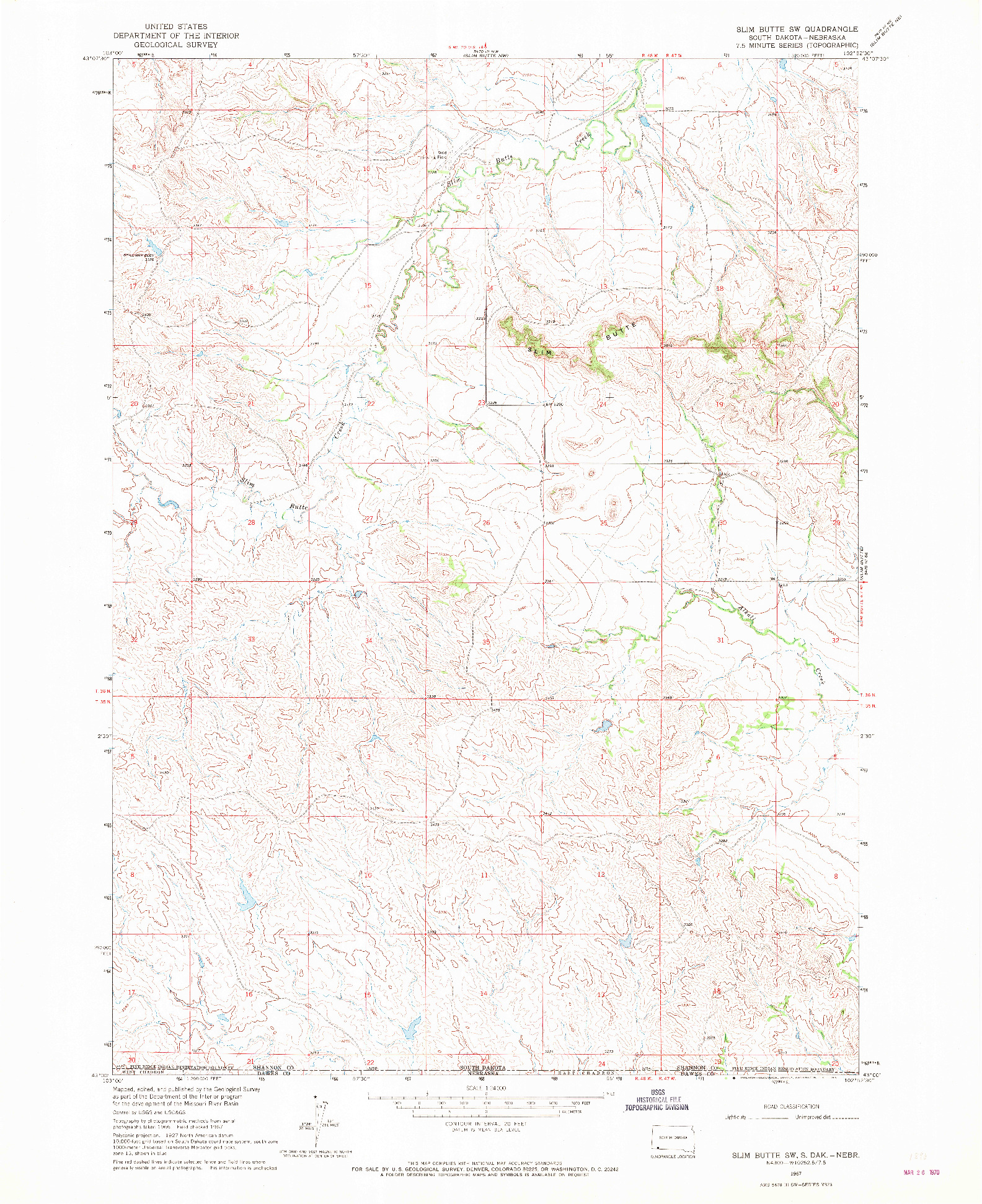 USGS 1:24000-SCALE QUADRANGLE FOR SLIM BUTTE SW, SD 1967