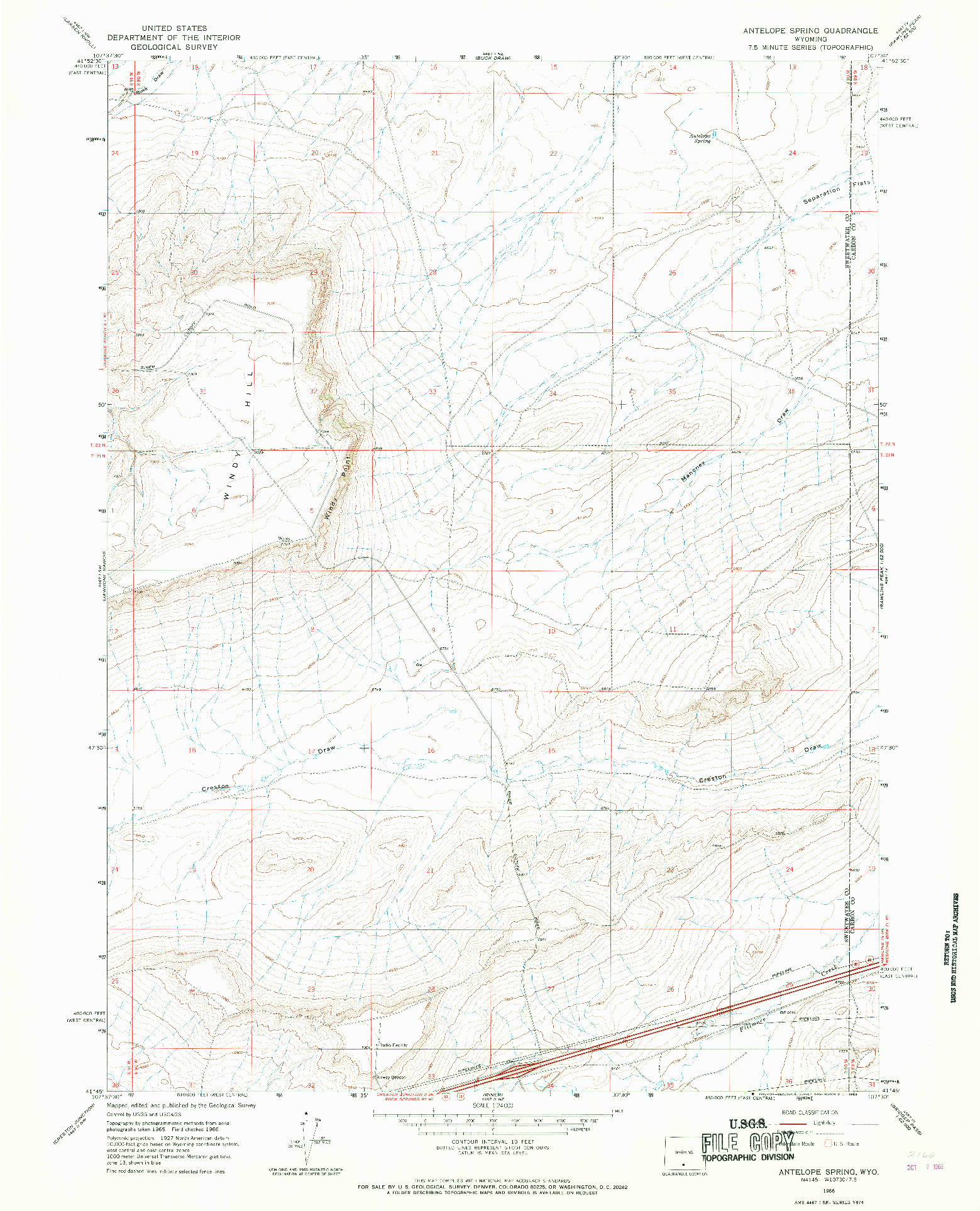 USGS 1:24000-SCALE QUADRANGLE FOR ANTELOPE SPRING, WY 1966