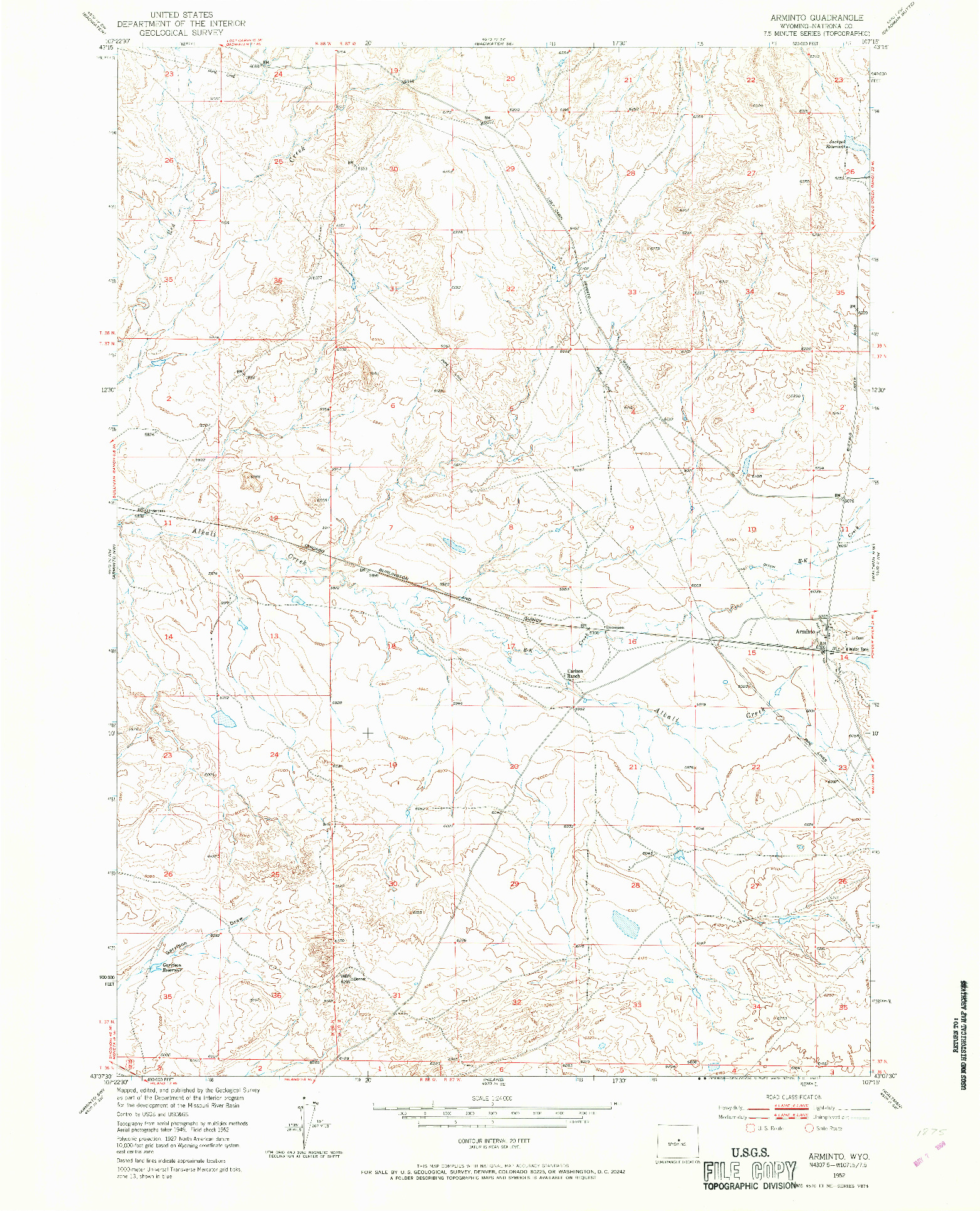 USGS 1:24000-SCALE QUADRANGLE FOR ARMINTO, WY 1952