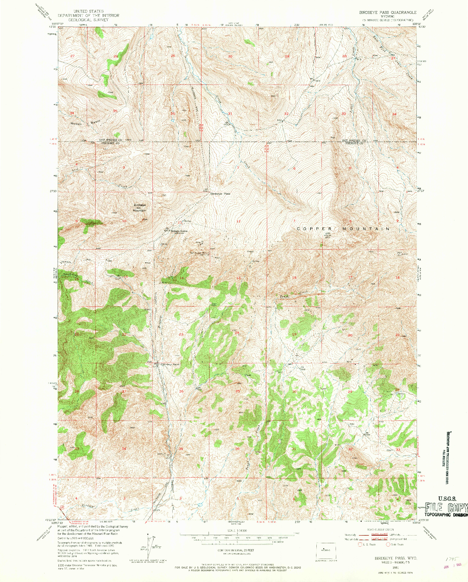 USGS 1:24000-SCALE QUADRANGLE FOR BIRDSEYE PASS, WY 1951