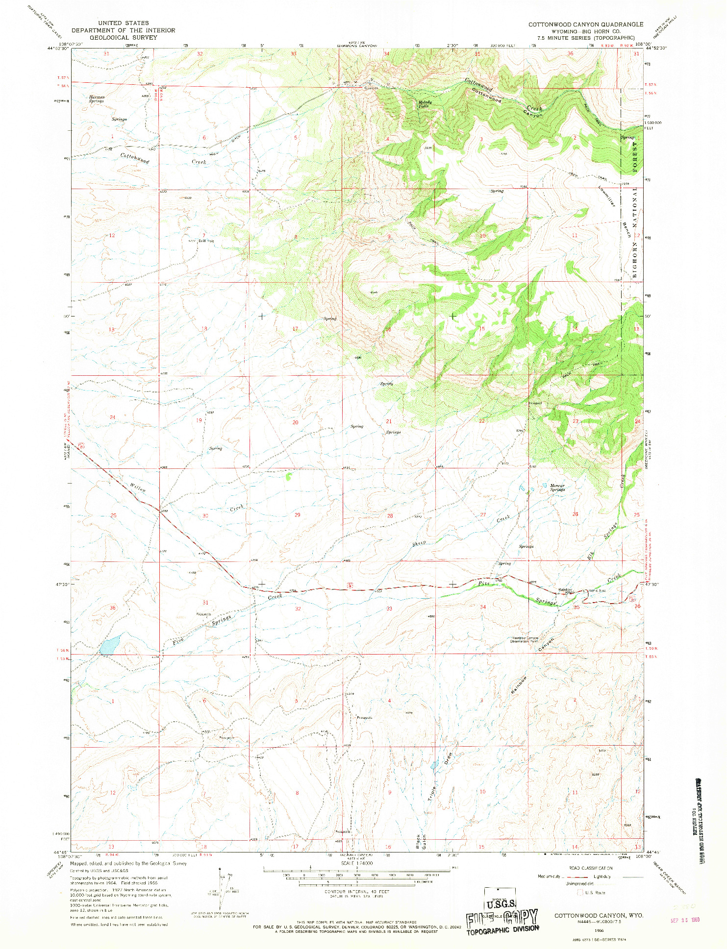 USGS 1:24000-SCALE QUADRANGLE FOR COTTONWOOD CANYON, WY 1966