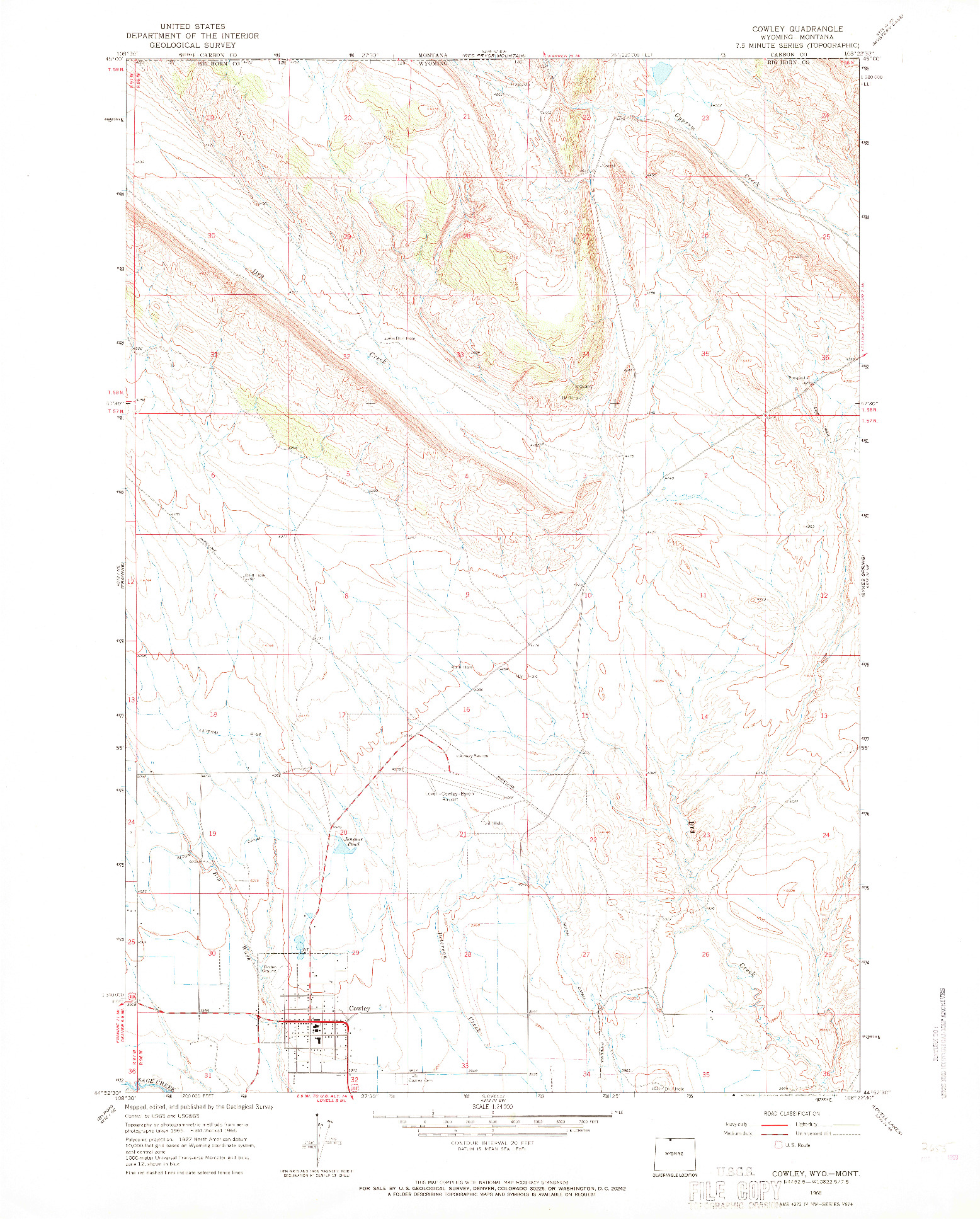 USGS 1:24000-SCALE QUADRANGLE FOR COWLEY, WY 1966