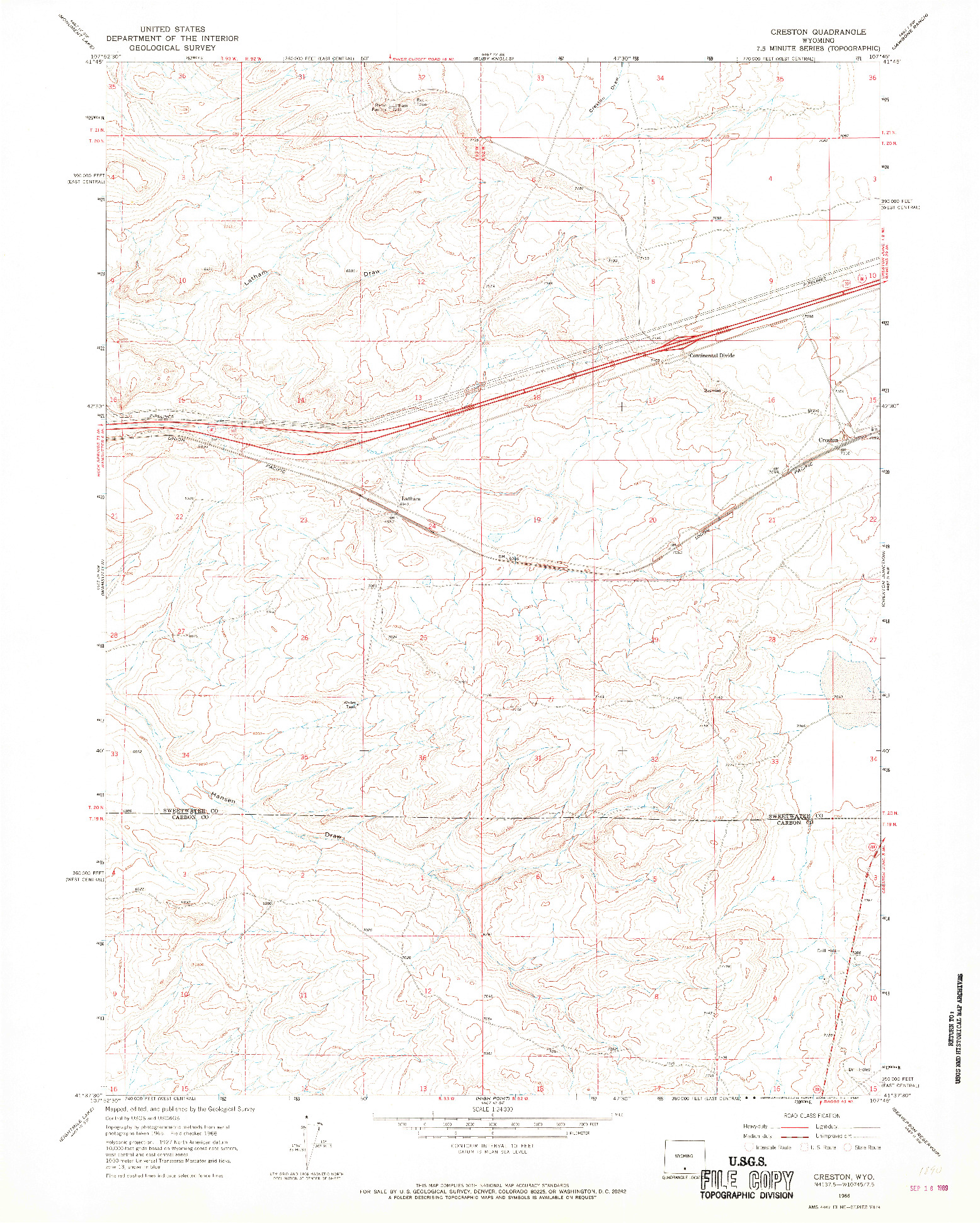 USGS 1:24000-SCALE QUADRANGLE FOR CRESTON, WY 1966