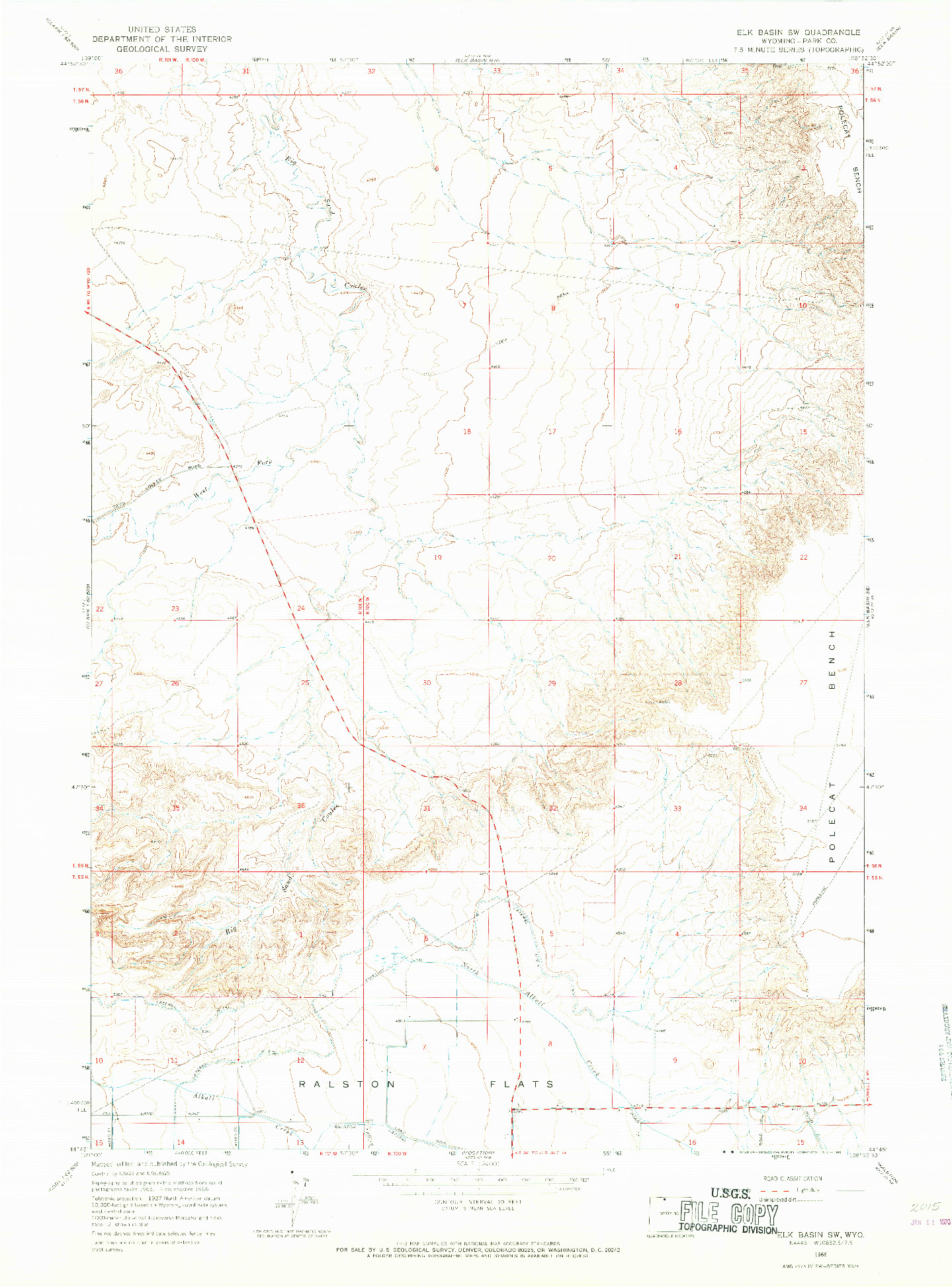 USGS 1:24000-SCALE QUADRANGLE FOR ELK BASIN SW, WY 1966
