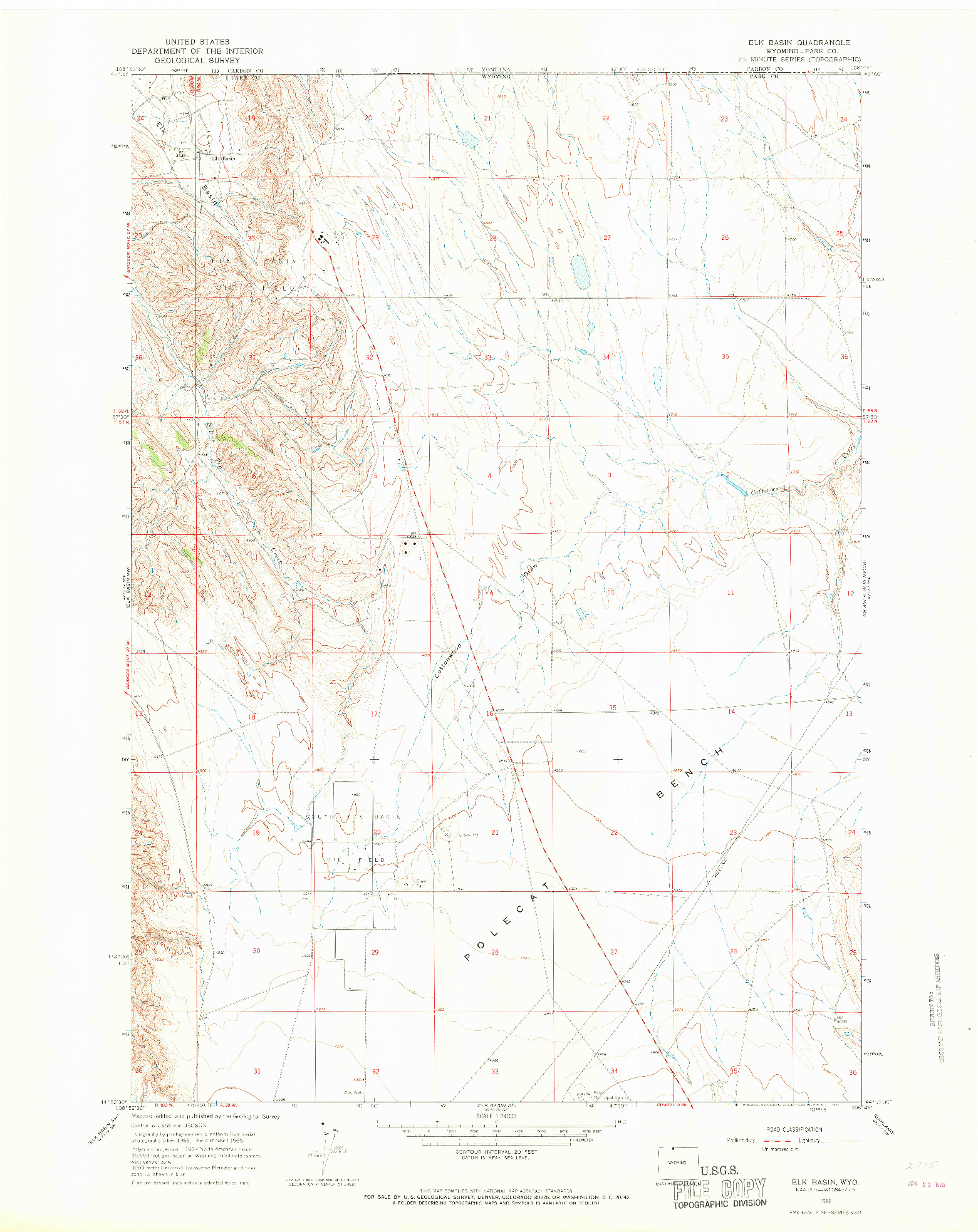 USGS 1:24000-SCALE QUADRANGLE FOR ELK BASIN, WY 1966