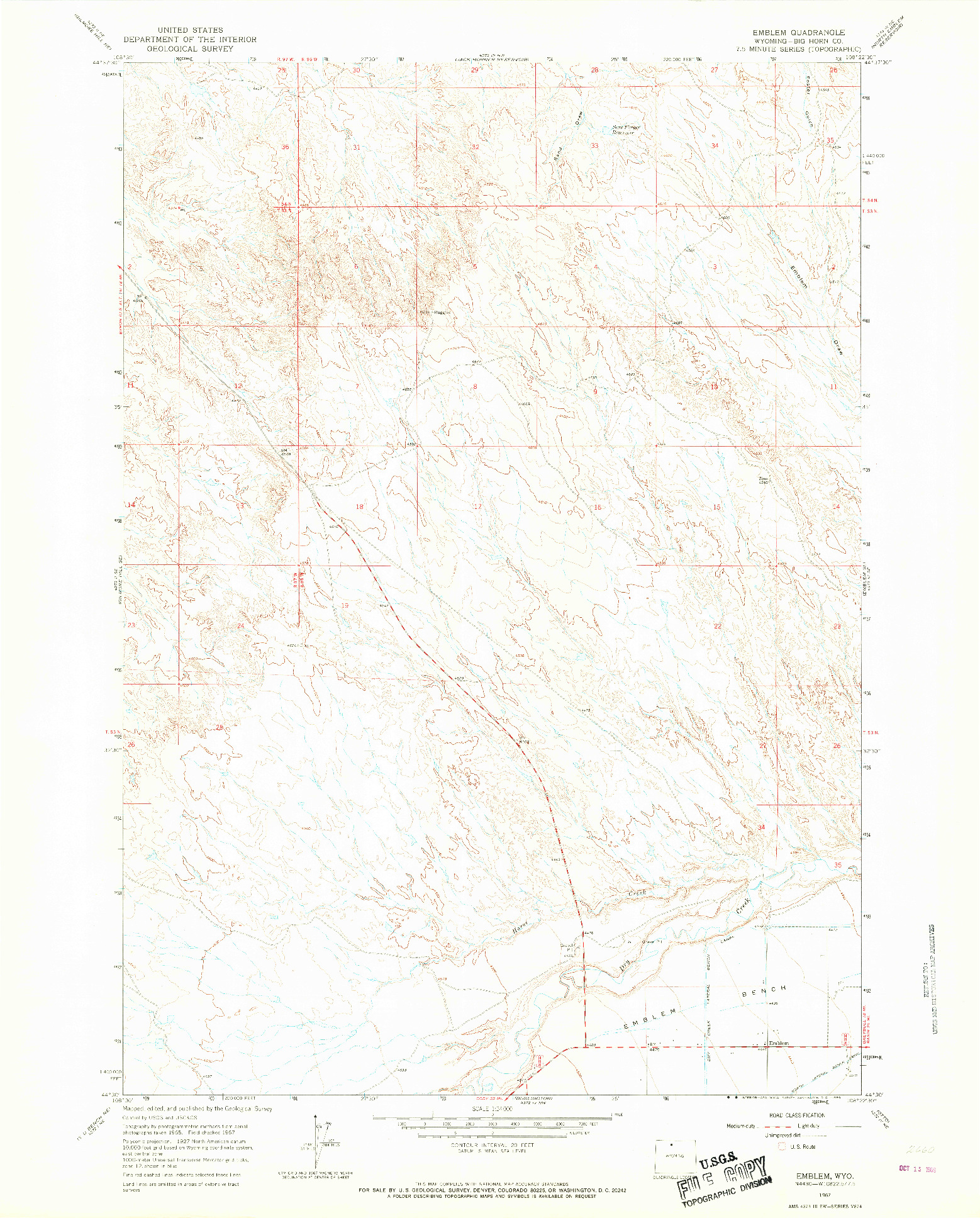 USGS 1:24000-SCALE QUADRANGLE FOR EMBLEM, WY 1967