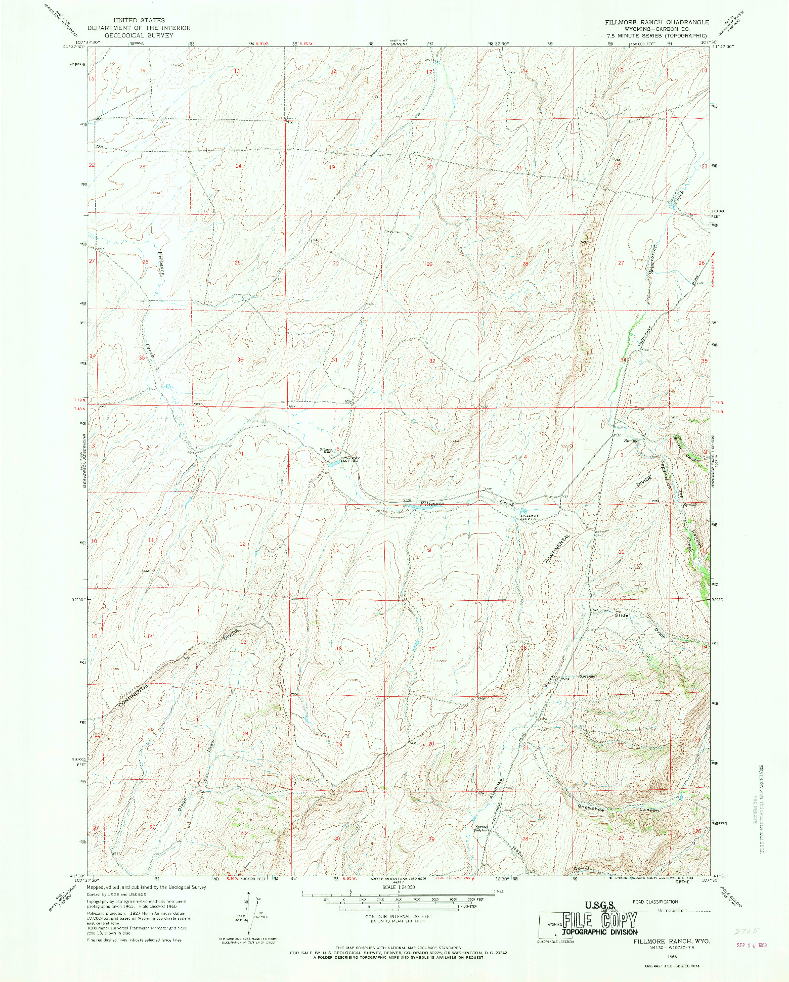 USGS 1:24000-SCALE QUADRANGLE FOR FILLMORE RANCH, WY 1966