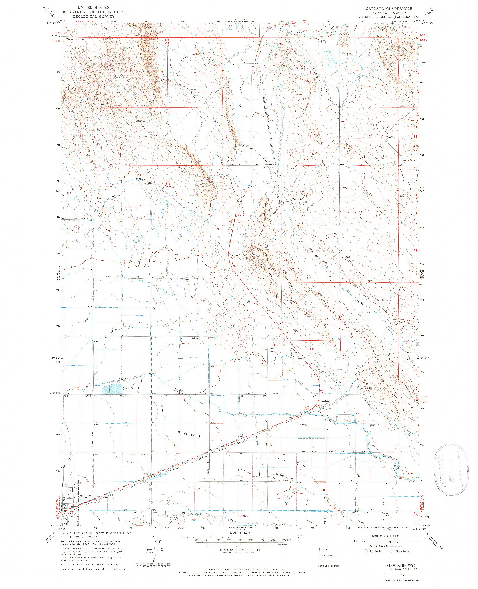 USGS 1:24000-SCALE QUADRANGLE FOR GARLAND, WY 1966