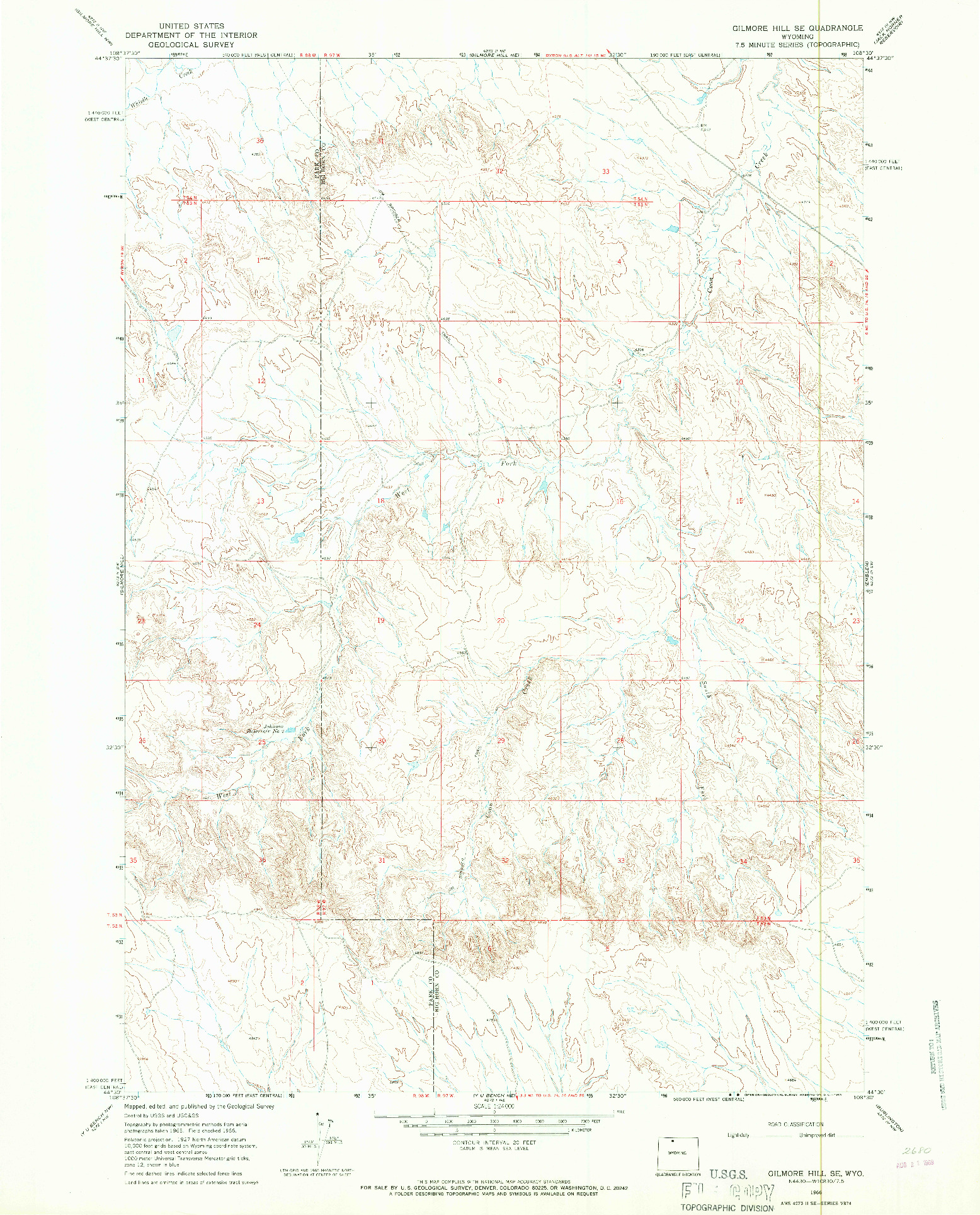 USGS 1:24000-SCALE QUADRANGLE FOR GILMORE HILL SE, WY 1966
