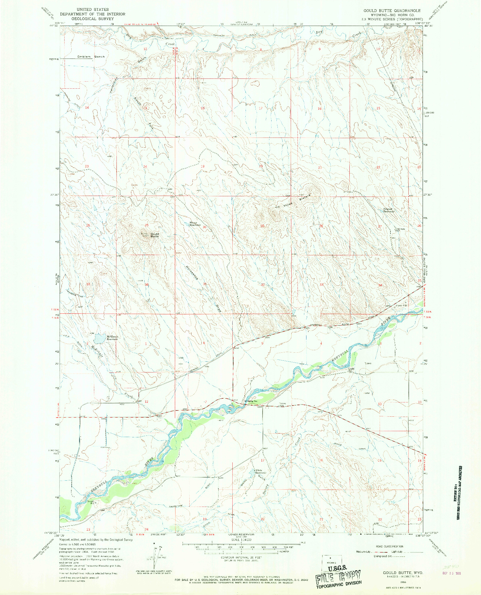 USGS 1:24000-SCALE QUADRANGLE FOR GOULD BUTTE, WY 1966