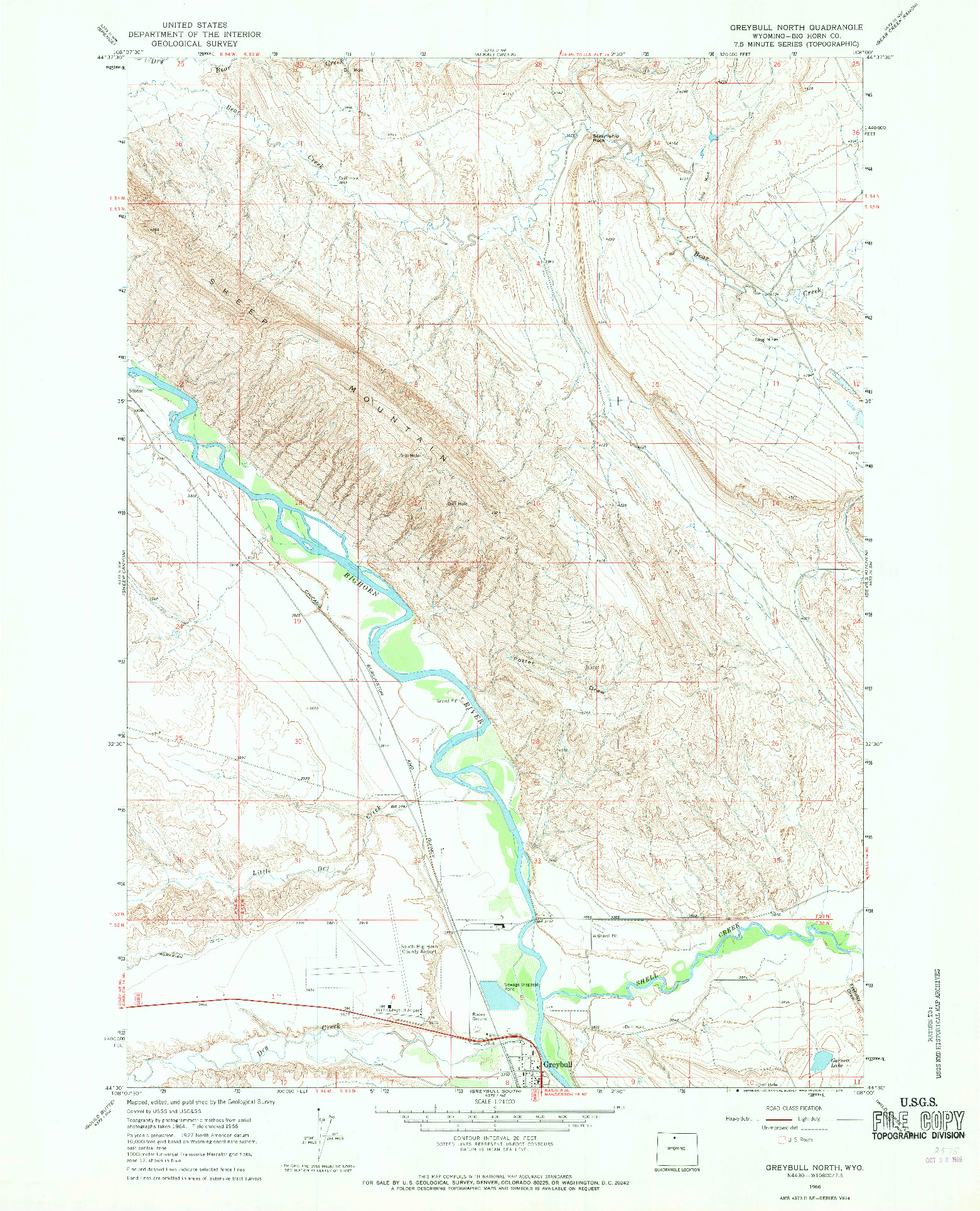 USGS 1:24000-SCALE QUADRANGLE FOR GREYBULL NORTH, WY 1966