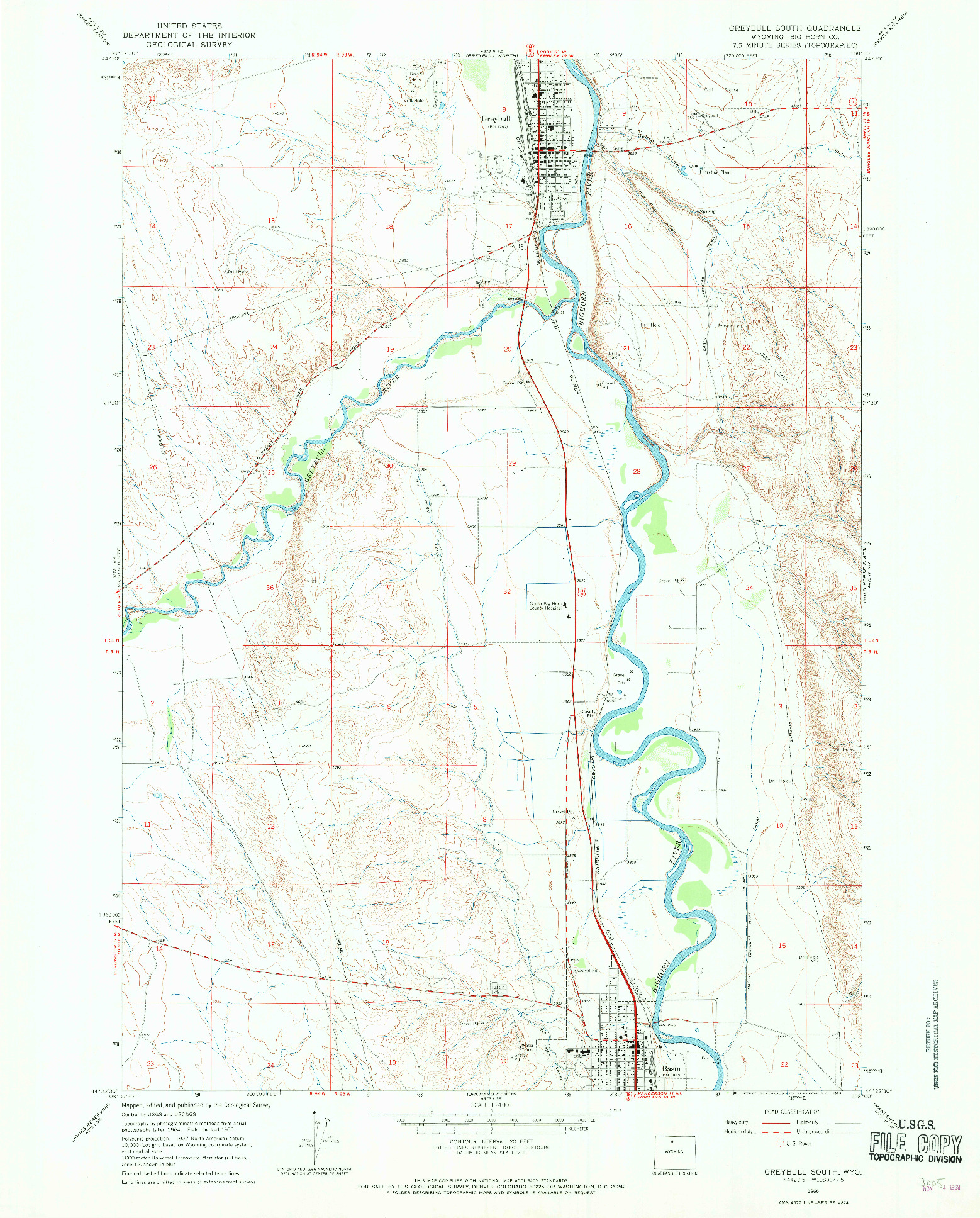 USGS 1:24000-SCALE QUADRANGLE FOR GREYBULL SOUTH, WY 1966
