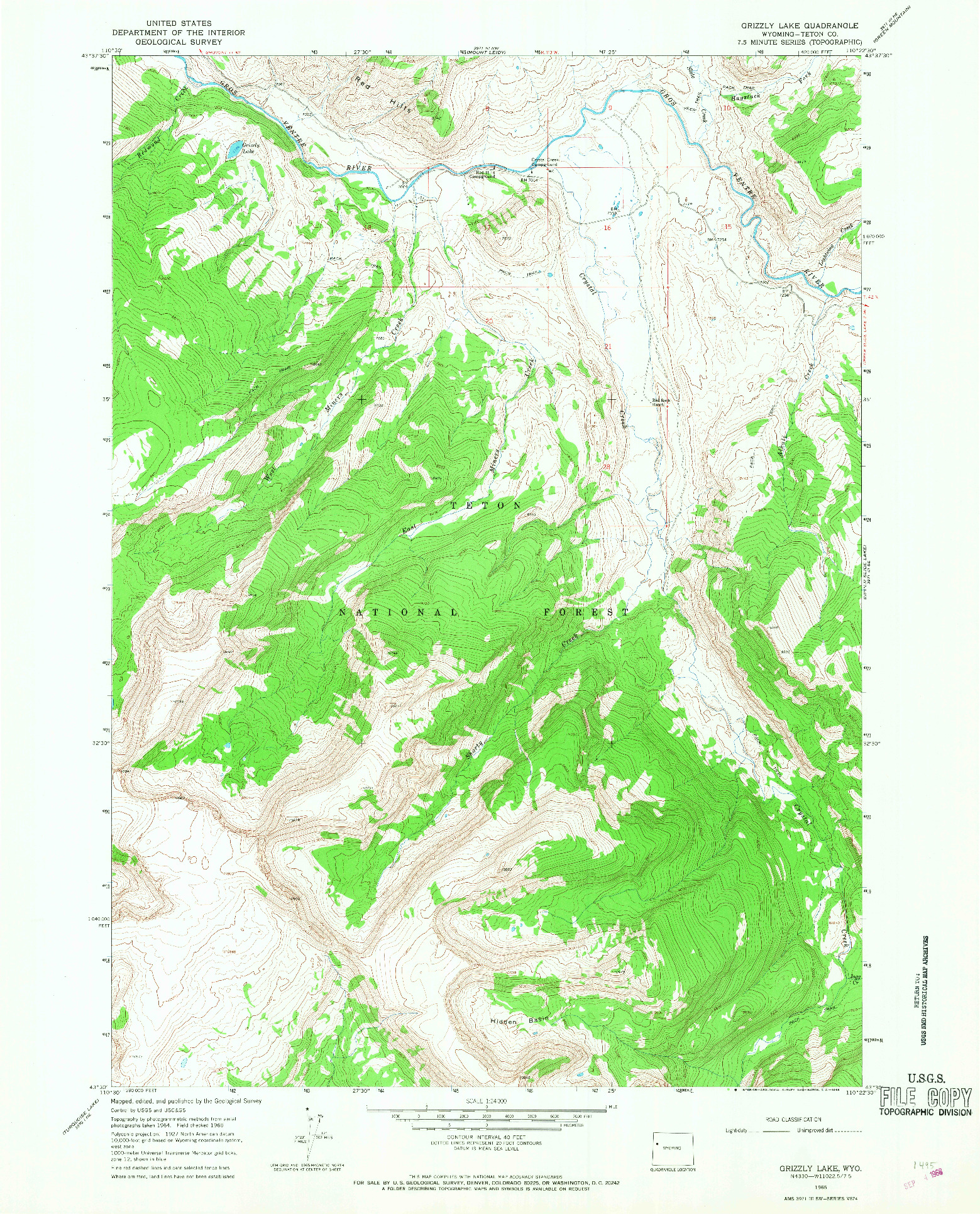 USGS 1:24000-SCALE QUADRANGLE FOR GRIZZLY LAKE, WY 1965