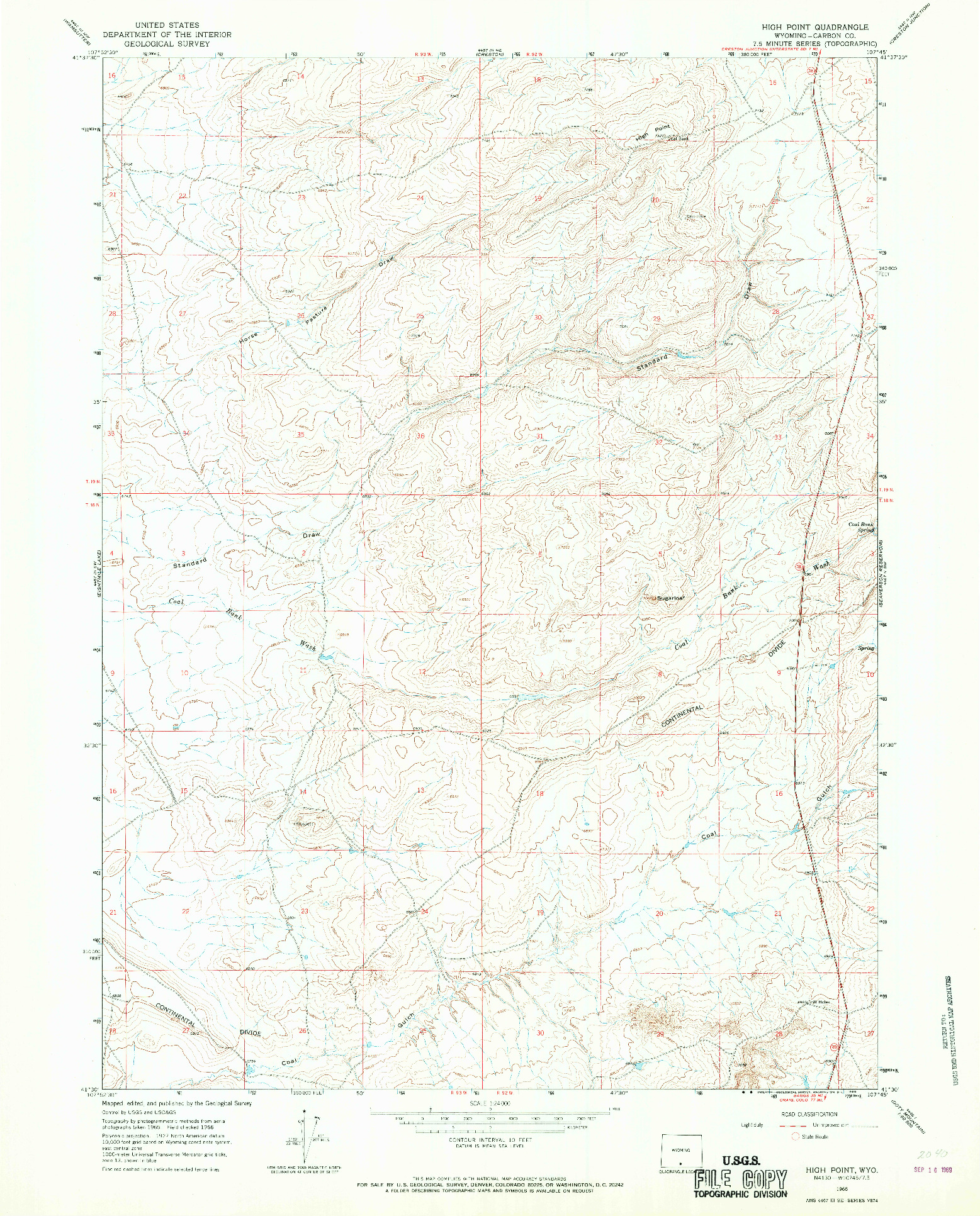 USGS 1:24000-SCALE QUADRANGLE FOR HIGH POINT, WY 1966