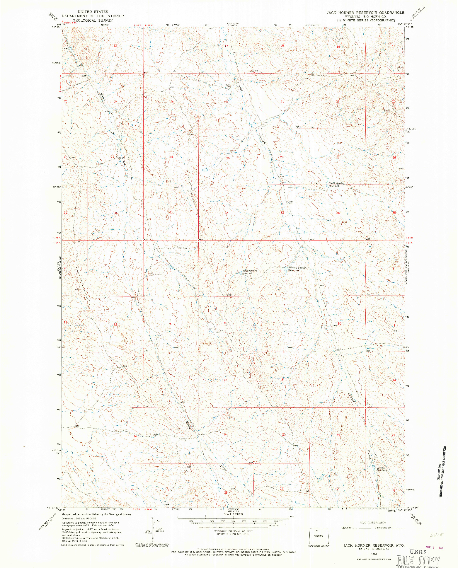 USGS 1:24000-SCALE QUADRANGLE FOR JACK HORNER RESERVOIR, WY 1966