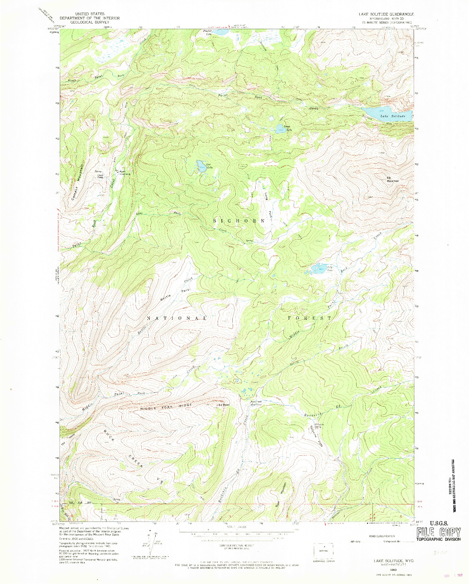 USGS 1:24000-SCALE QUADRANGLE FOR LAKE SOLITUDE, WY 1960