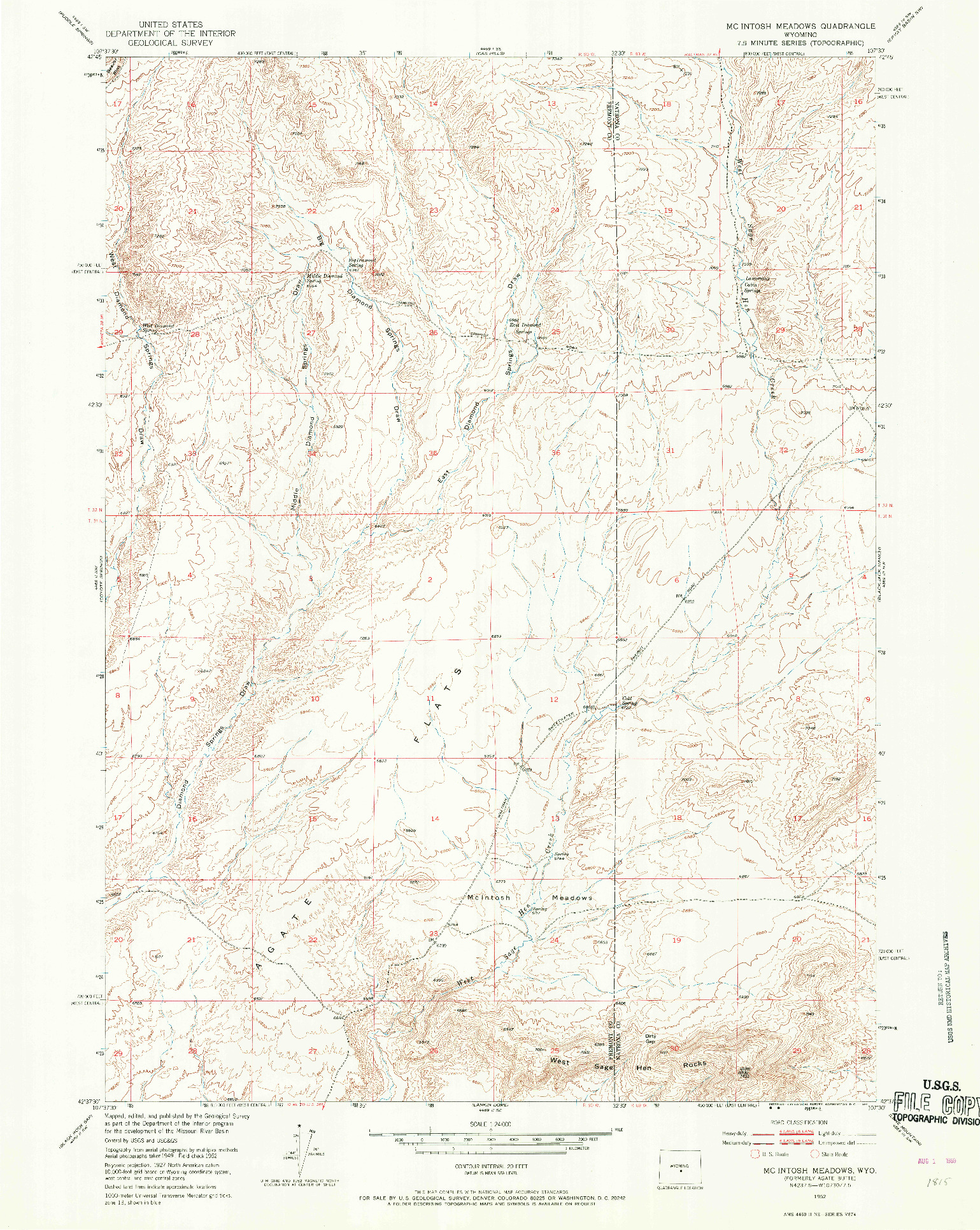 USGS 1:24000-SCALE QUADRANGLE FOR MC INTOSH MEADOWS, WY 1952
