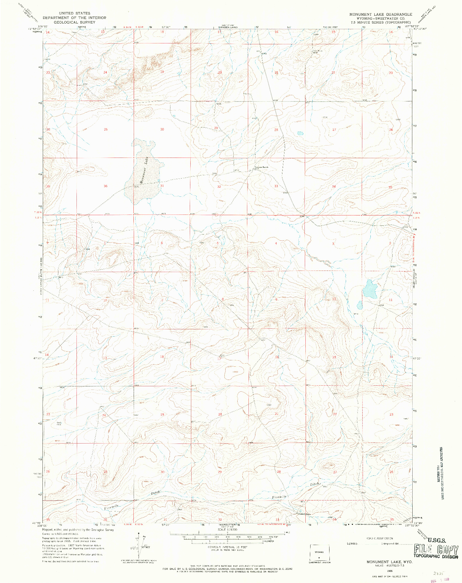 USGS 1:24000-SCALE QUADRANGLE FOR MONUMENT LAKE, WY 1966