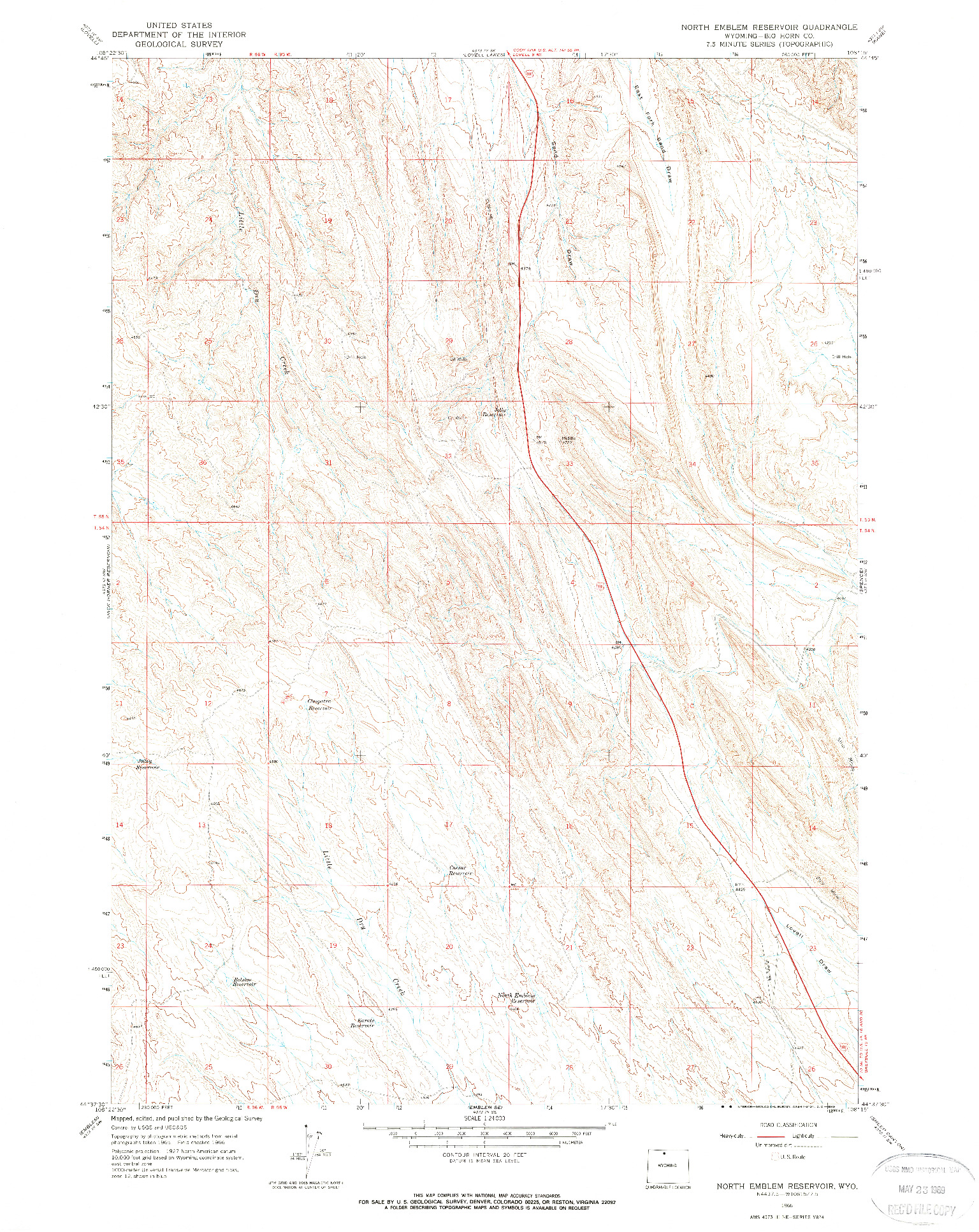 USGS 1:24000-SCALE QUADRANGLE FOR NORTH EMBLEM RESERVOIR, WY 1966