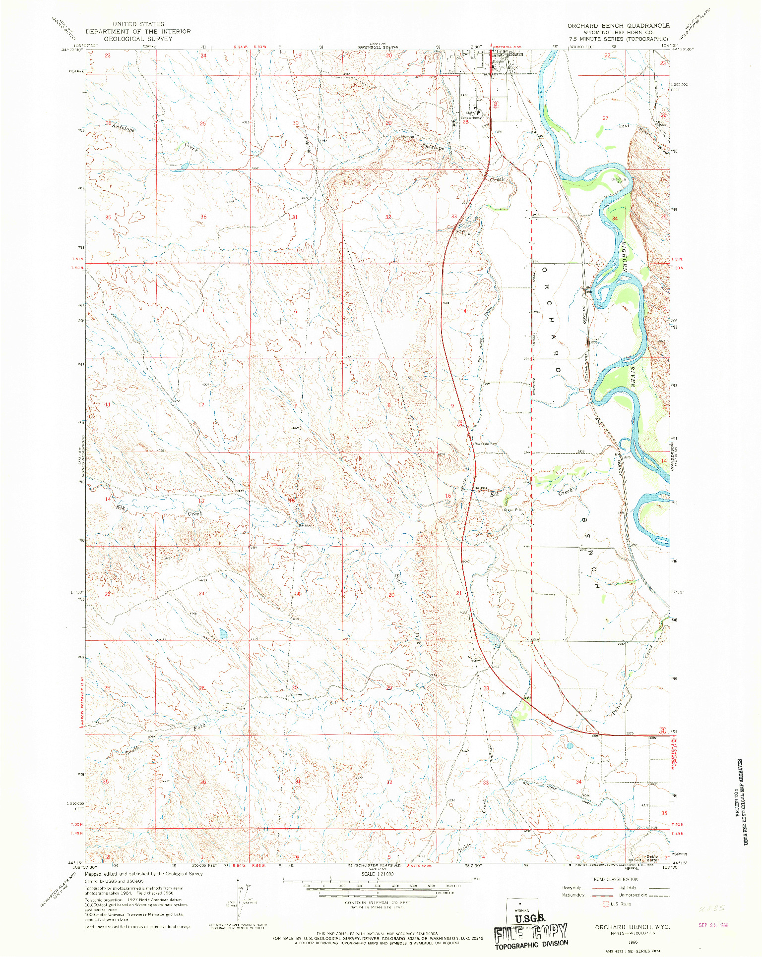 USGS 1:24000-SCALE QUADRANGLE FOR ORCHARD BENCH, WY 1966