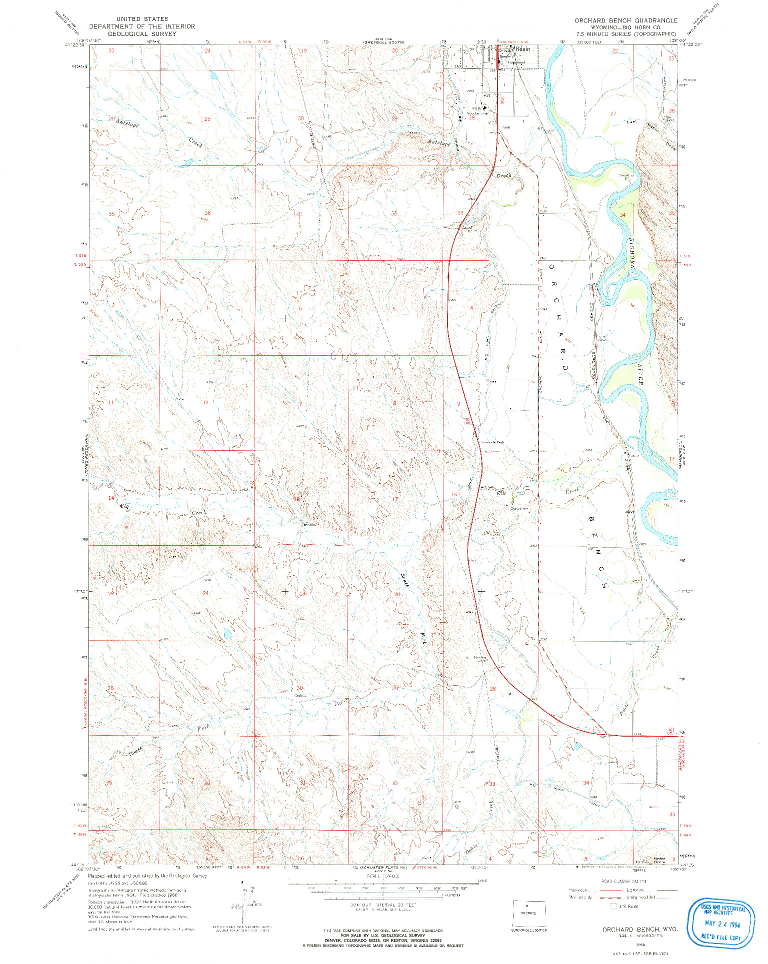 USGS 1:24000-SCALE QUADRANGLE FOR ORCHARD BENCH, WY 1966