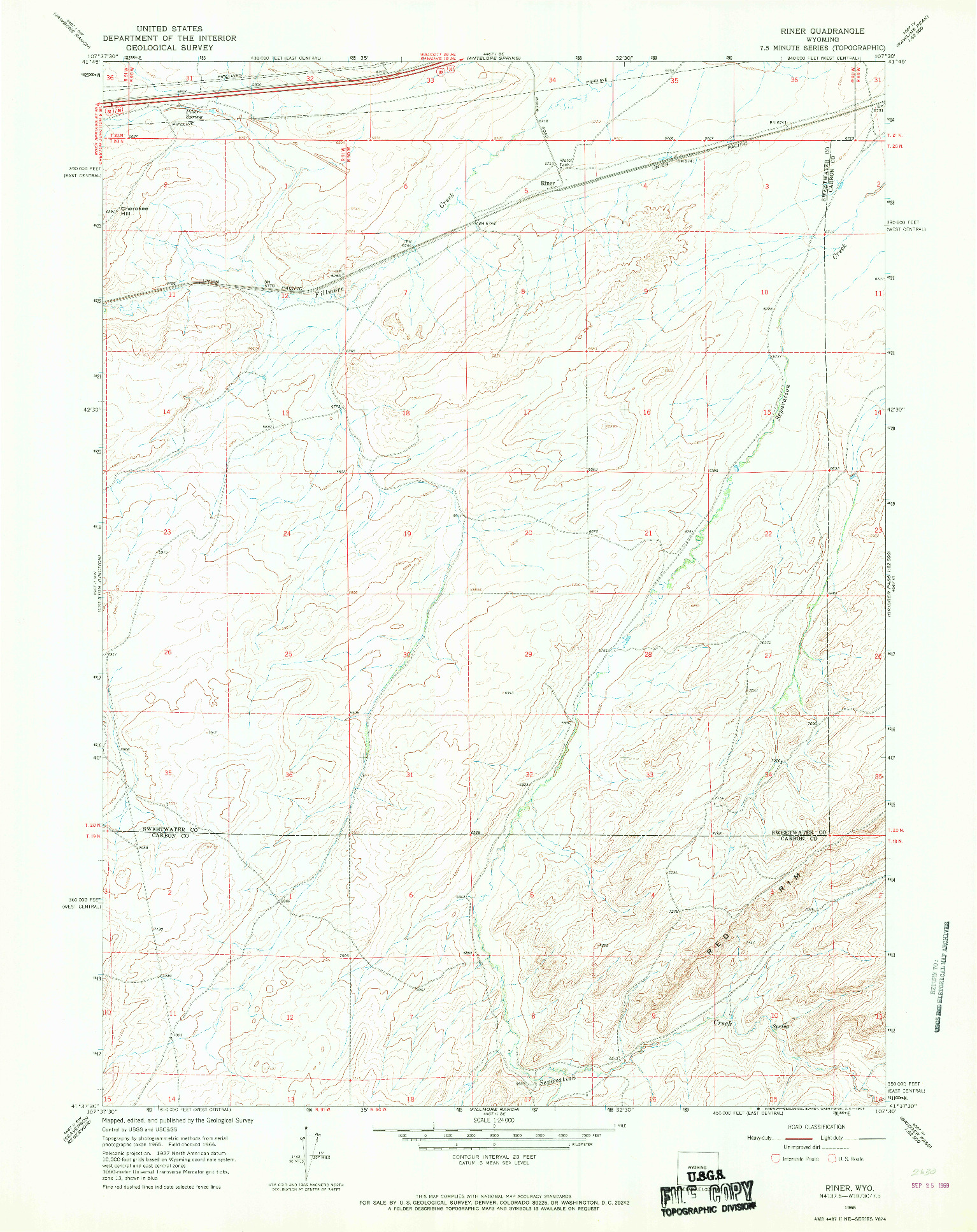 USGS 1:24000-SCALE QUADRANGLE FOR RINER, WY 1966