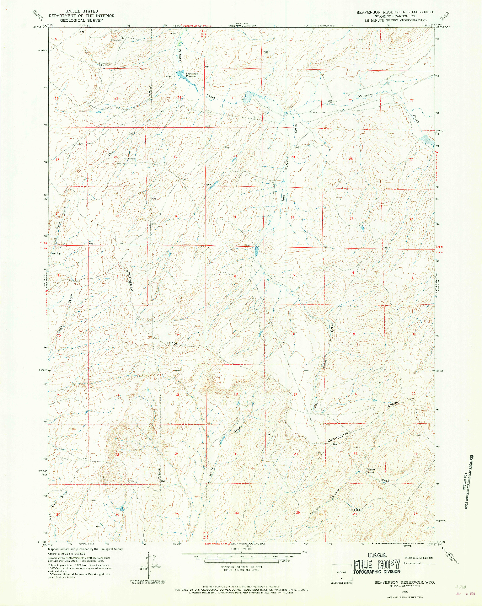 USGS 1:24000-SCALE QUADRANGLE FOR SEAVERSON RESERVOIR, WY 1966