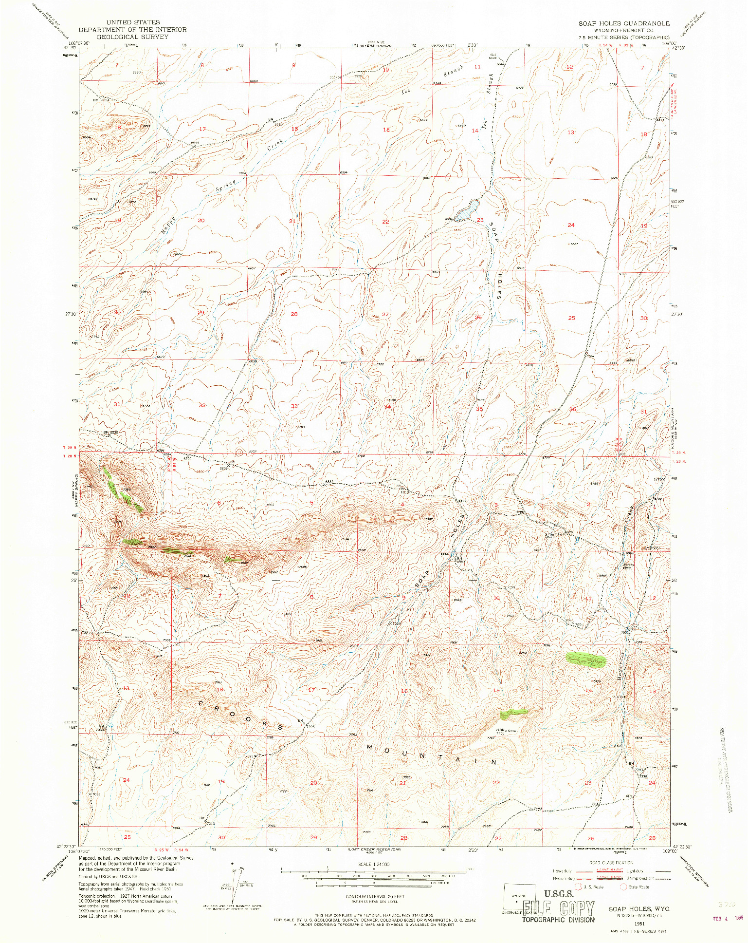 USGS 1:24000-SCALE QUADRANGLE FOR SOAP HOLES, WY 1951