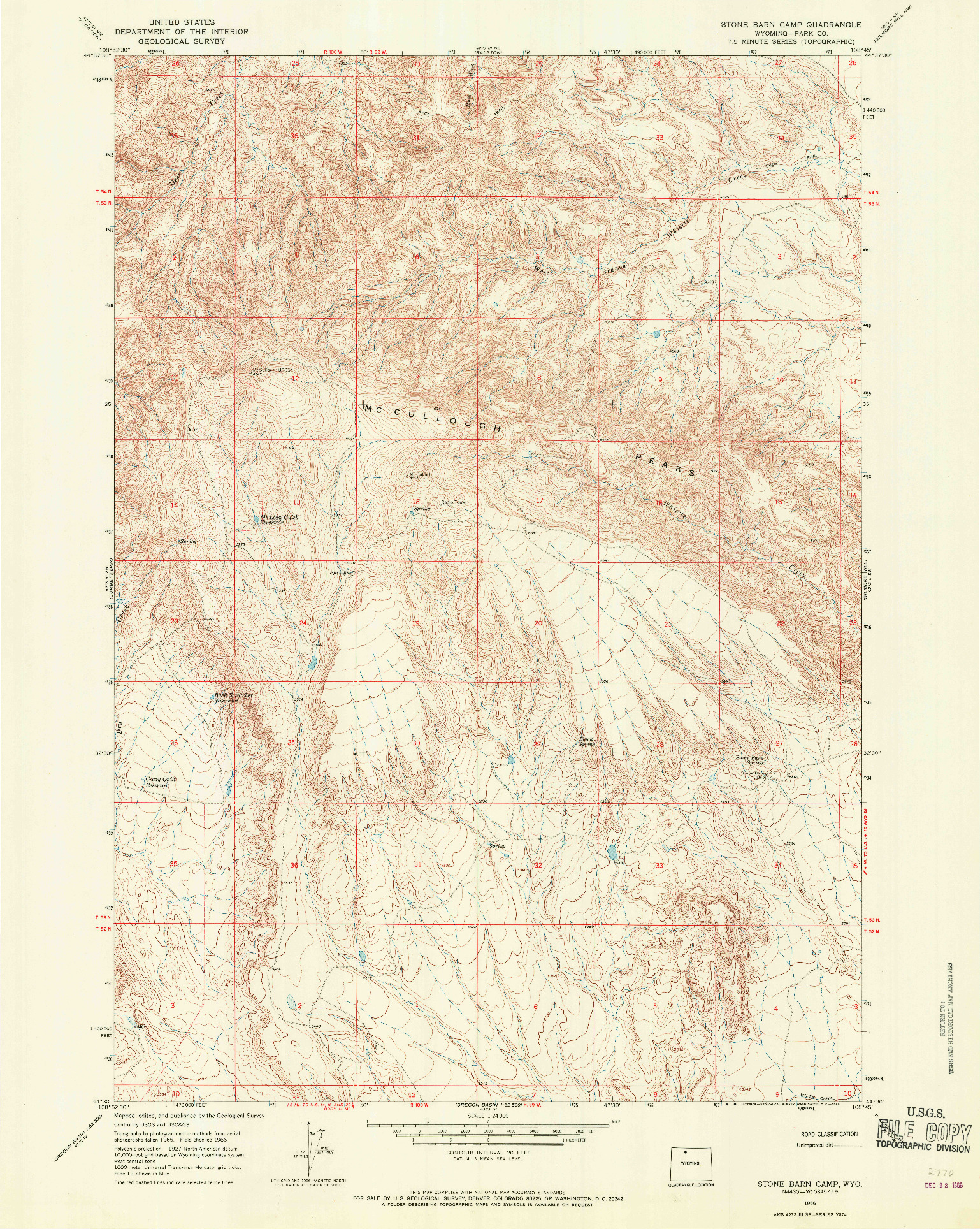 USGS 1:24000-SCALE QUADRANGLE FOR STONE BARN CAMP, WY 1966