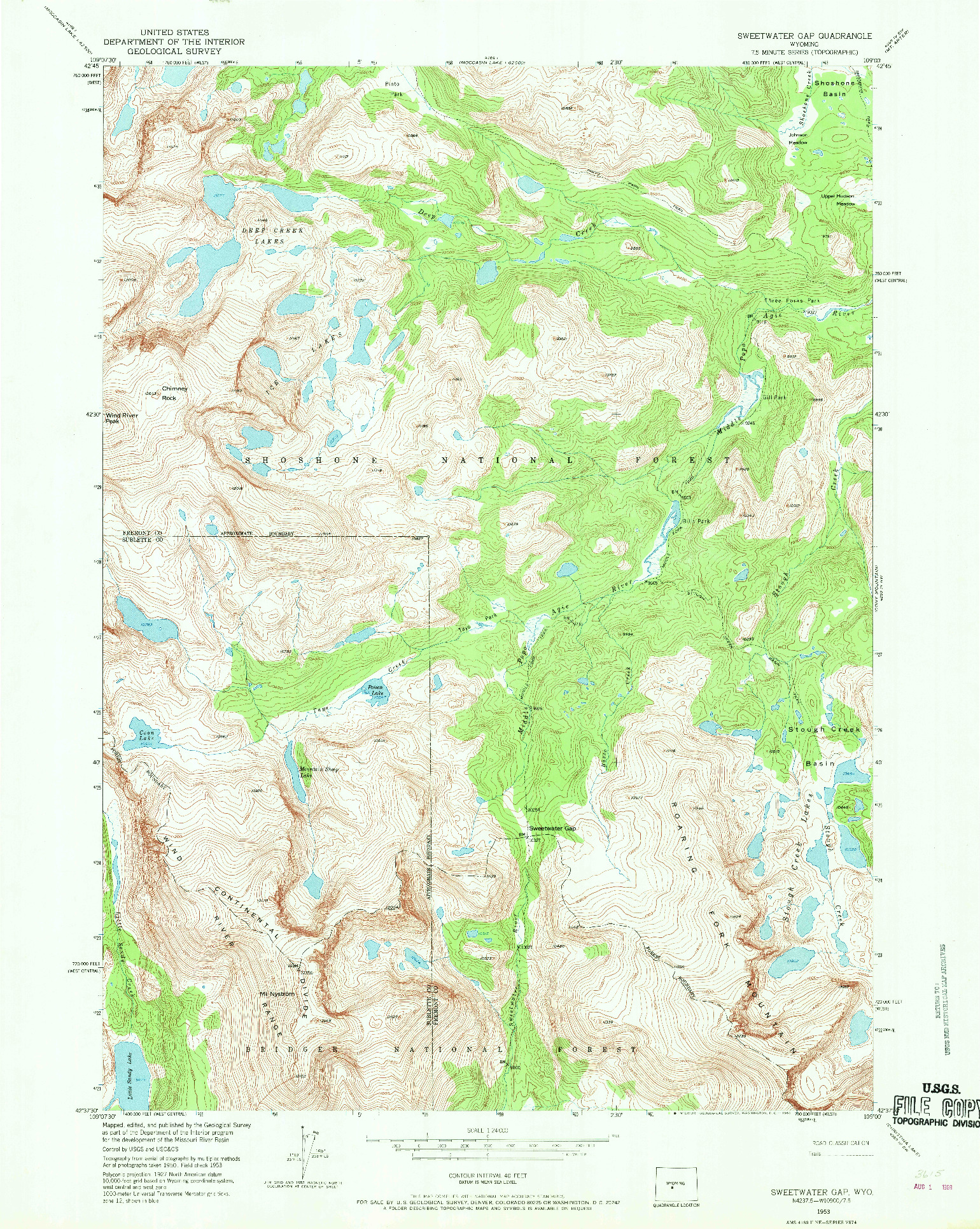 USGS 1:24000-SCALE QUADRANGLE FOR SWEETWATER GAP, WY 1953