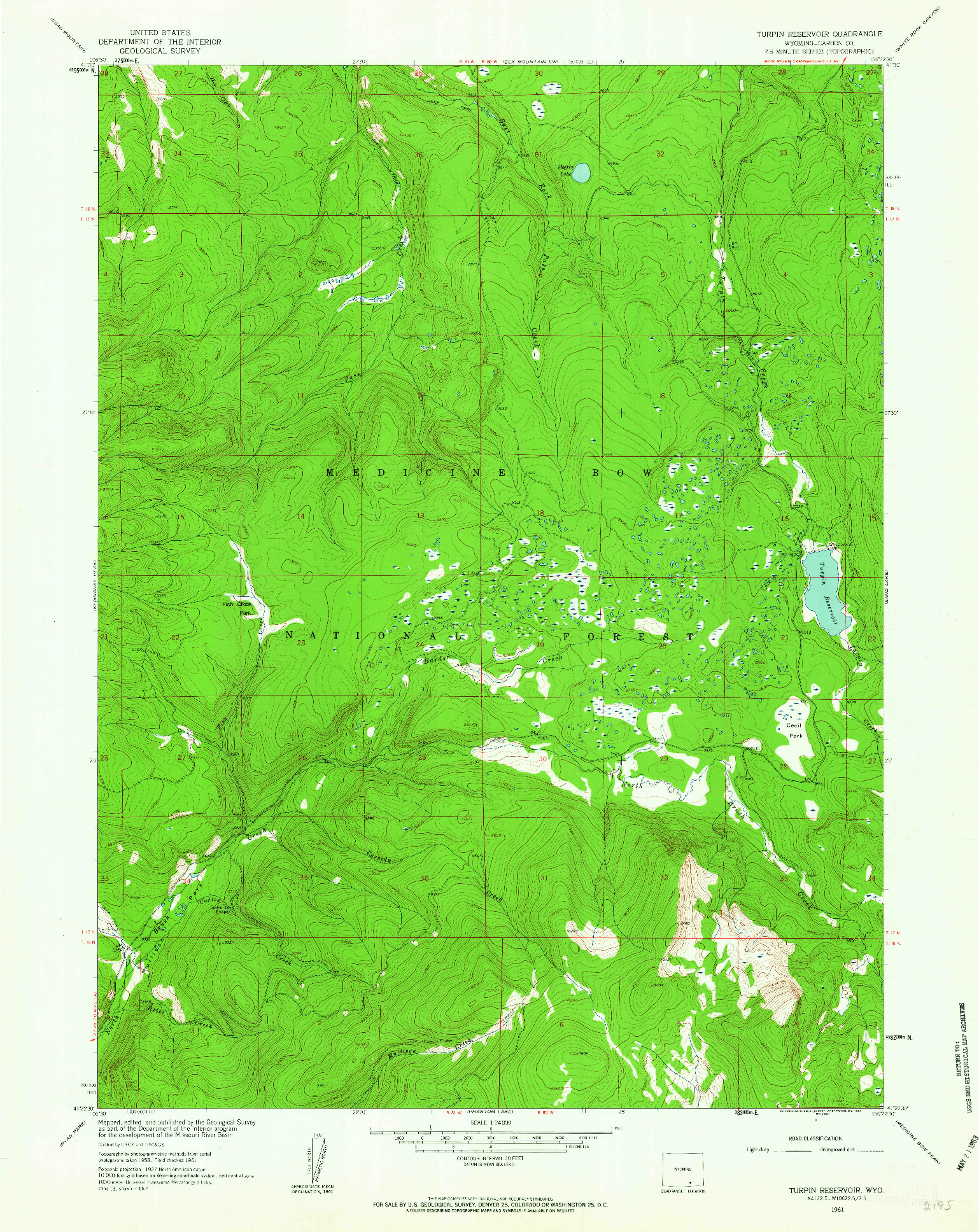 USGS 1:24000-SCALE QUADRANGLE FOR TURPIN RESERVOIR, WY 1961