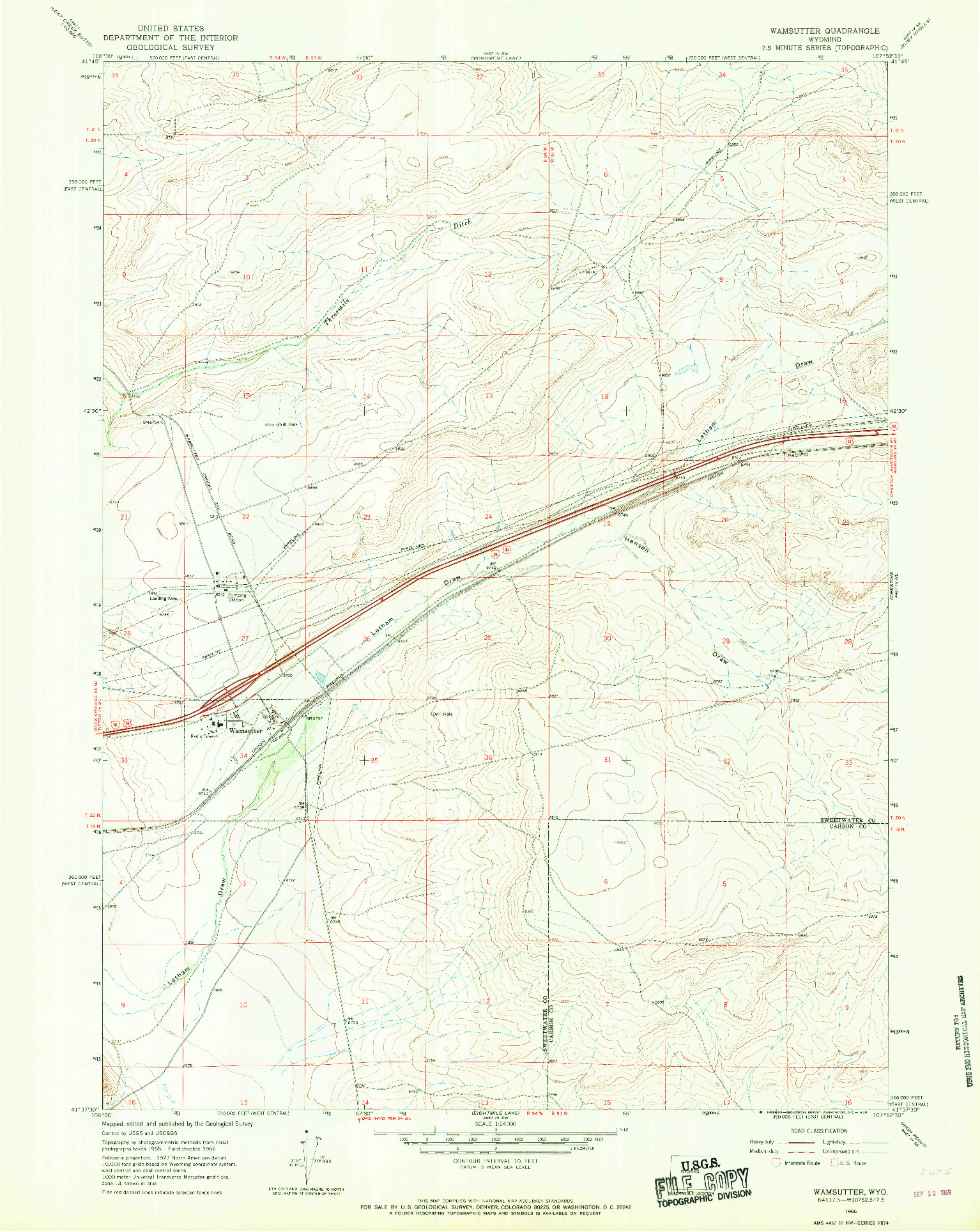USGS 1:24000-SCALE QUADRANGLE FOR WAMSUTTER, WY 1966
