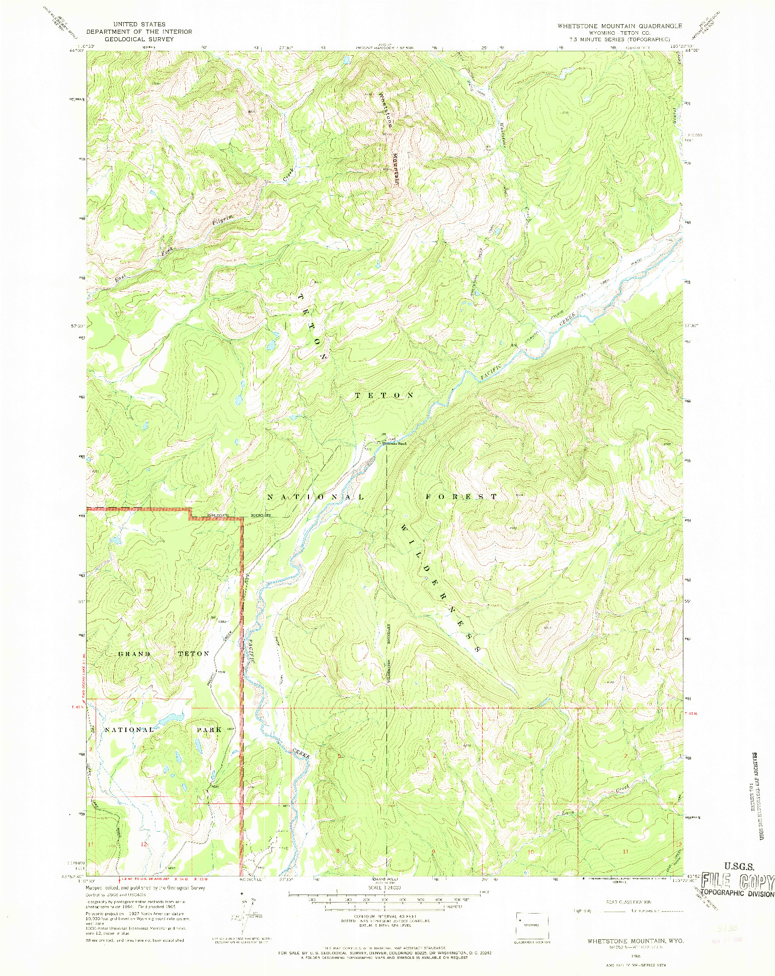 USGS 1:24000-SCALE QUADRANGLE FOR WHETSTONE MOUNTAIN, WY 1965