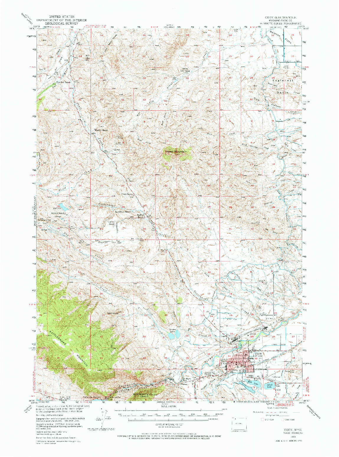 USGS 1:62500-SCALE QUADRANGLE FOR CODY, WY 1949