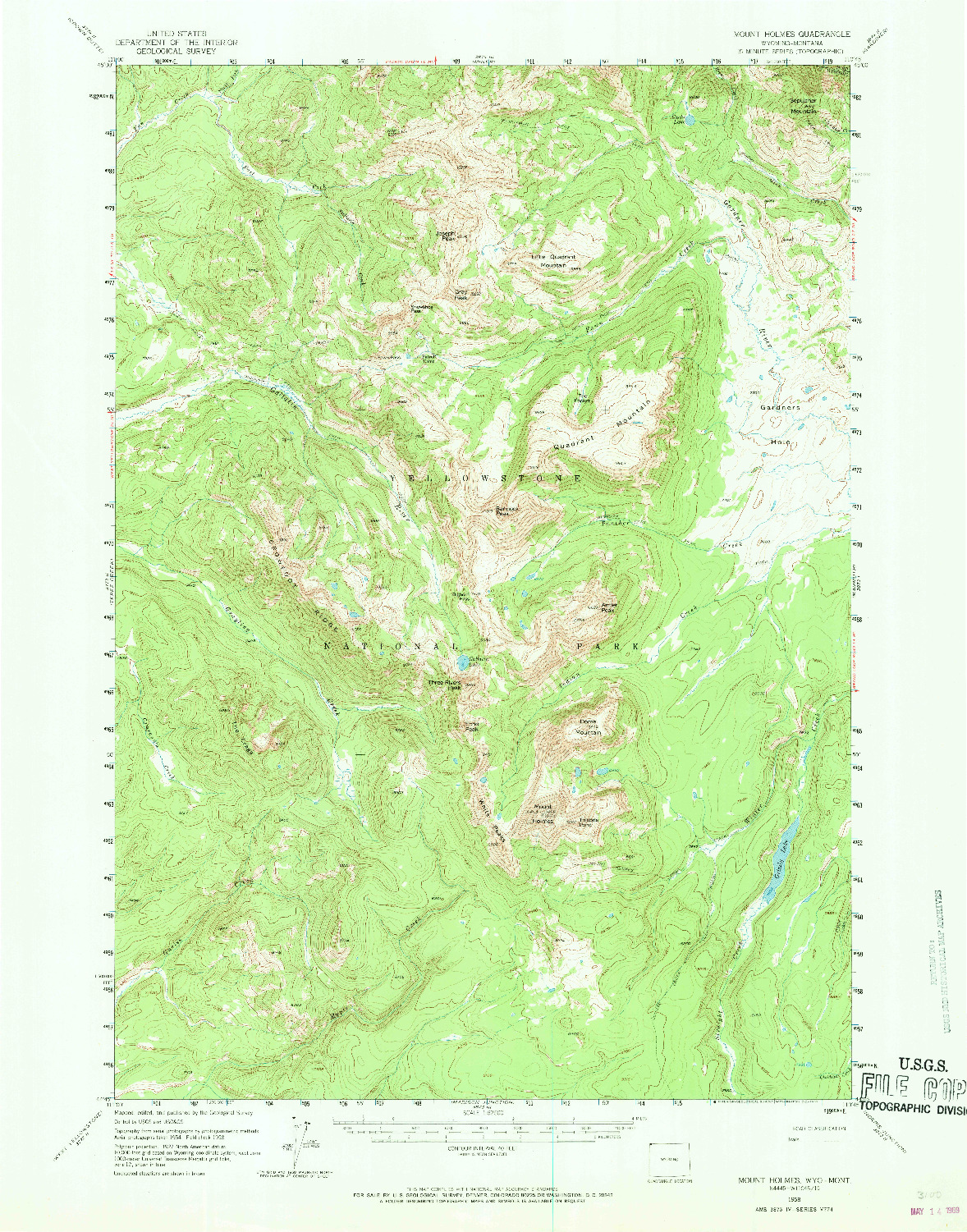 USGS 1:62500-SCALE QUADRANGLE FOR MOUNT HOLMES, WY 1958