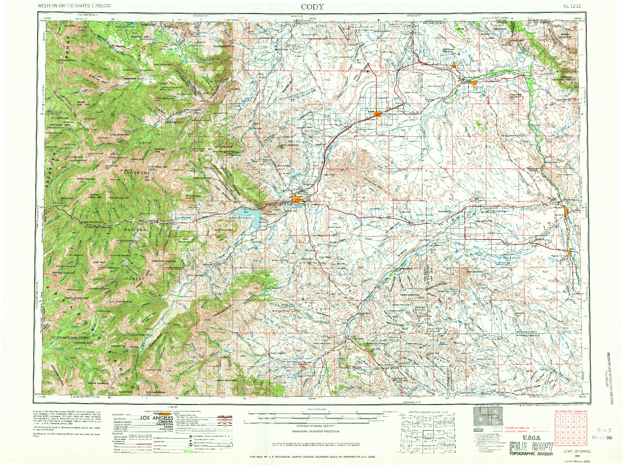 USGS 1:250000-SCALE QUADRANGLE FOR CODY, WY 1955