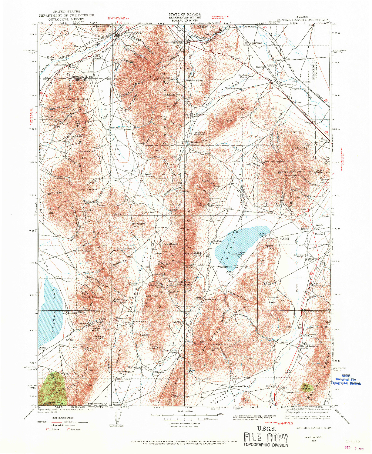 USGS 1:250000-SCALE QUADRANGLE FOR SONOMA RANGE, NV 1932