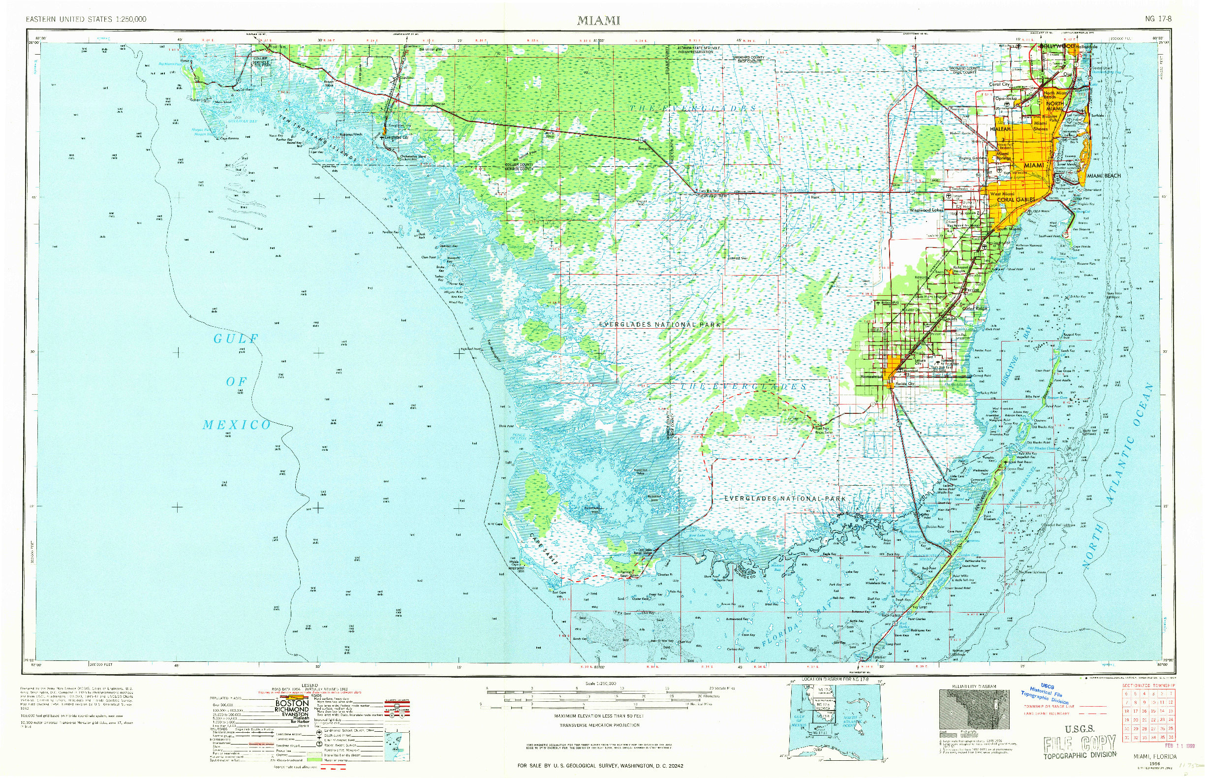 USGS 1:250000-SCALE QUADRANGLE FOR MIAMI, FL 1956