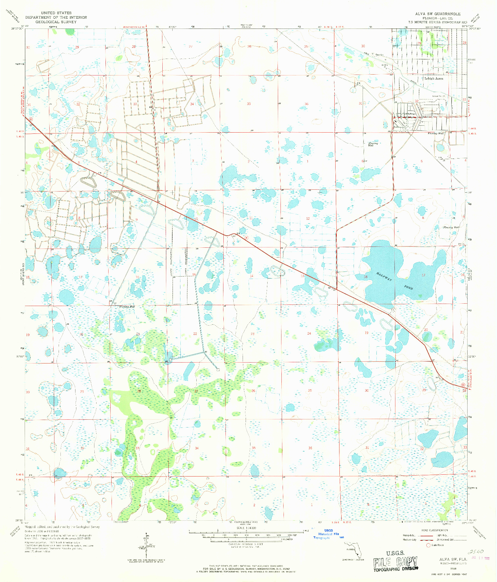 USGS 1:24000-SCALE QUADRANGLE FOR ALVA SW, FL 1958