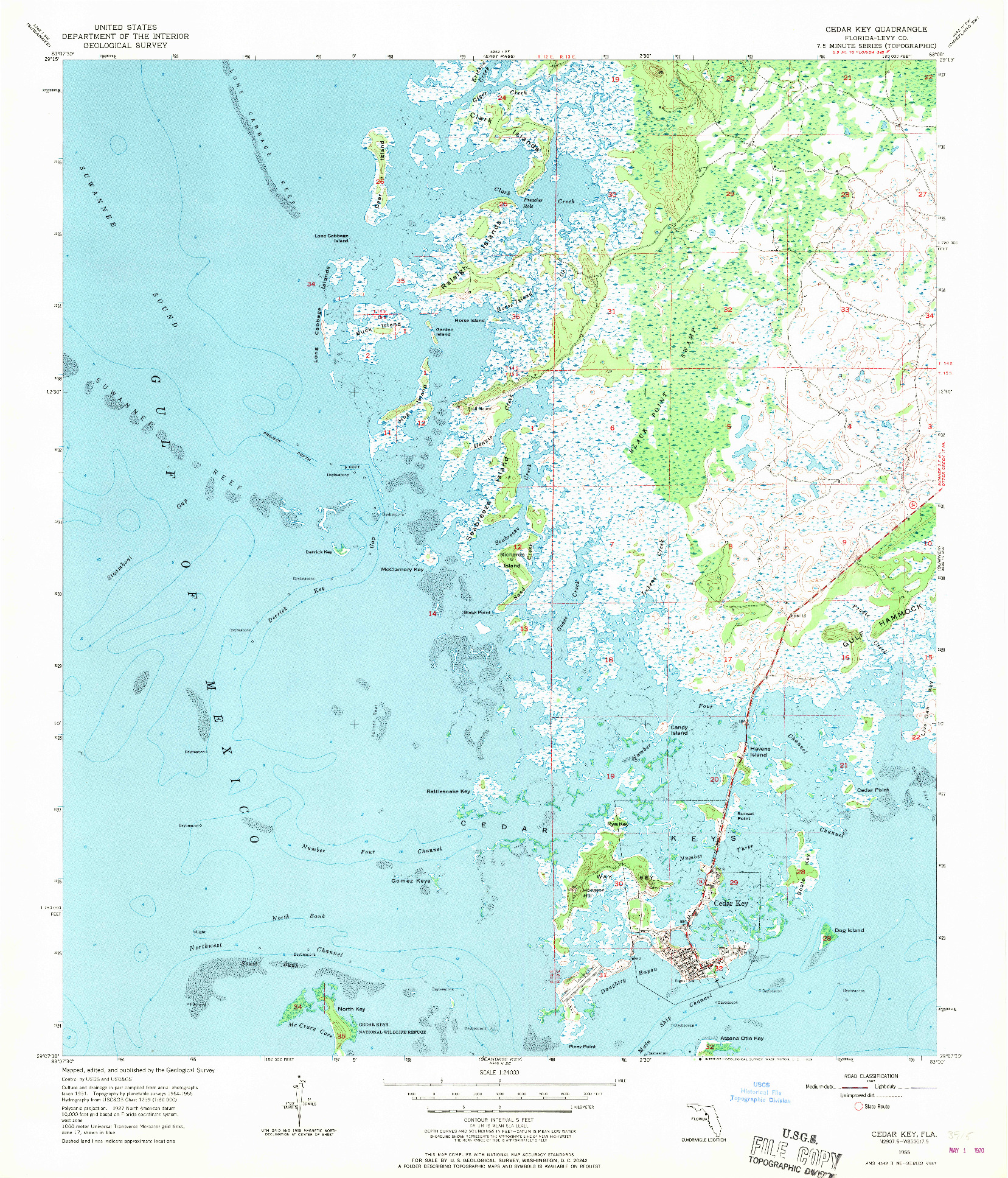 USGS 1:24000-SCALE QUADRANGLE FOR CEDAR KEY, FL 1955