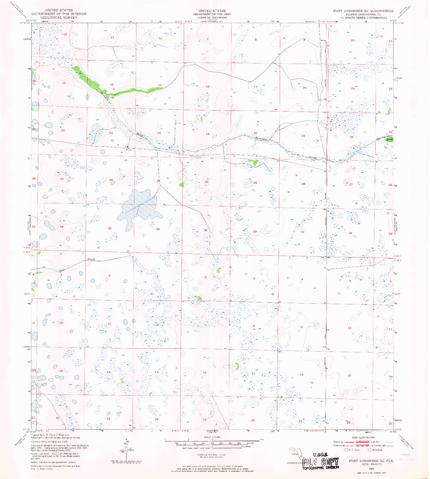 USGS 1:24000-SCALE QUADRANGLE FOR FORT KISSIMMEE SE, FL 1953