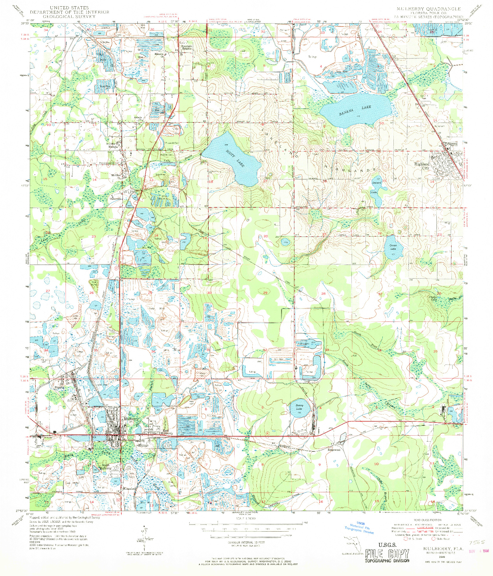 USGS 1:24000-SCALE QUADRANGLE FOR MULBERRY, FL 1949