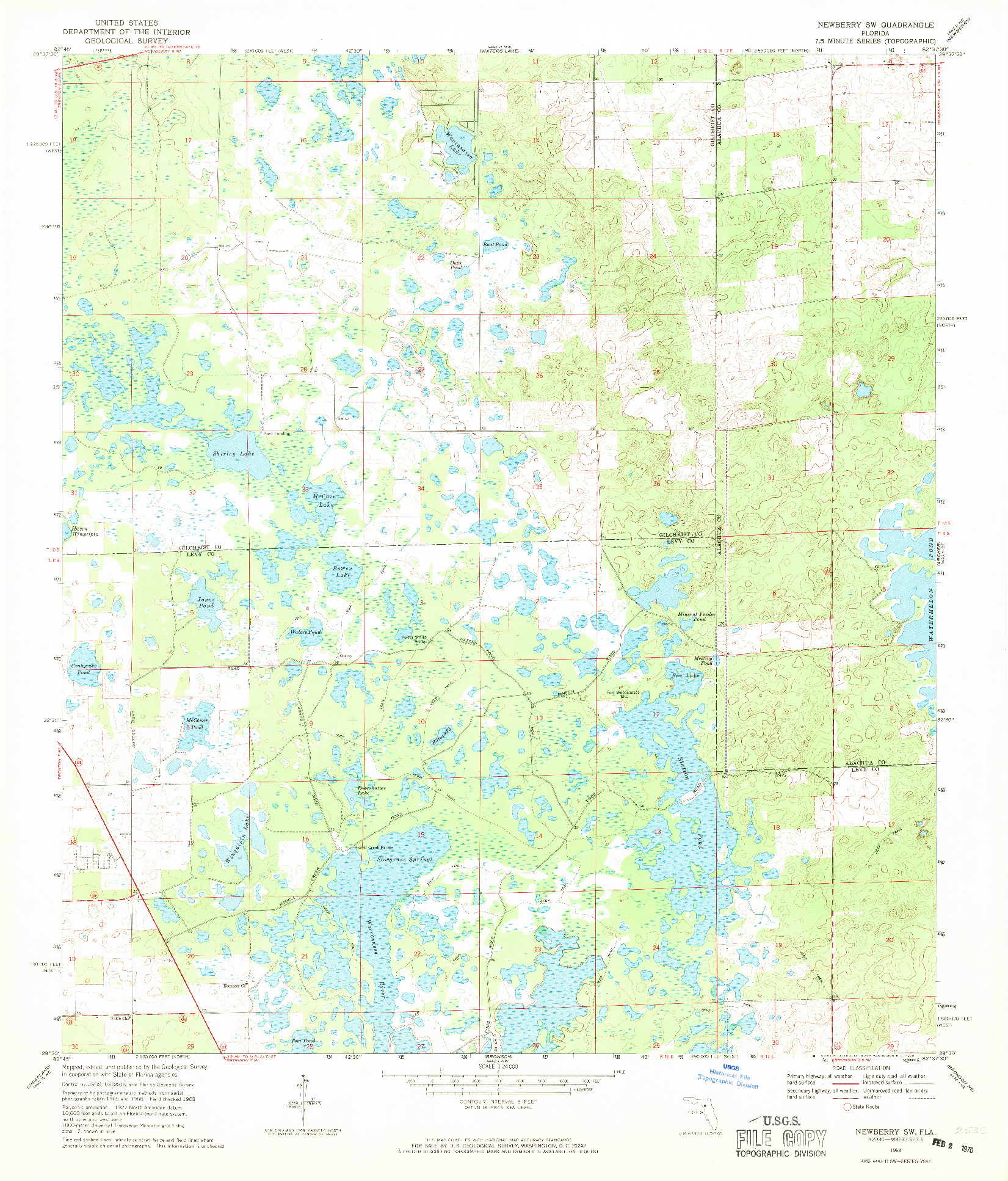 USGS 1:24000-SCALE QUADRANGLE FOR NEWBERRY SW, FL 1968