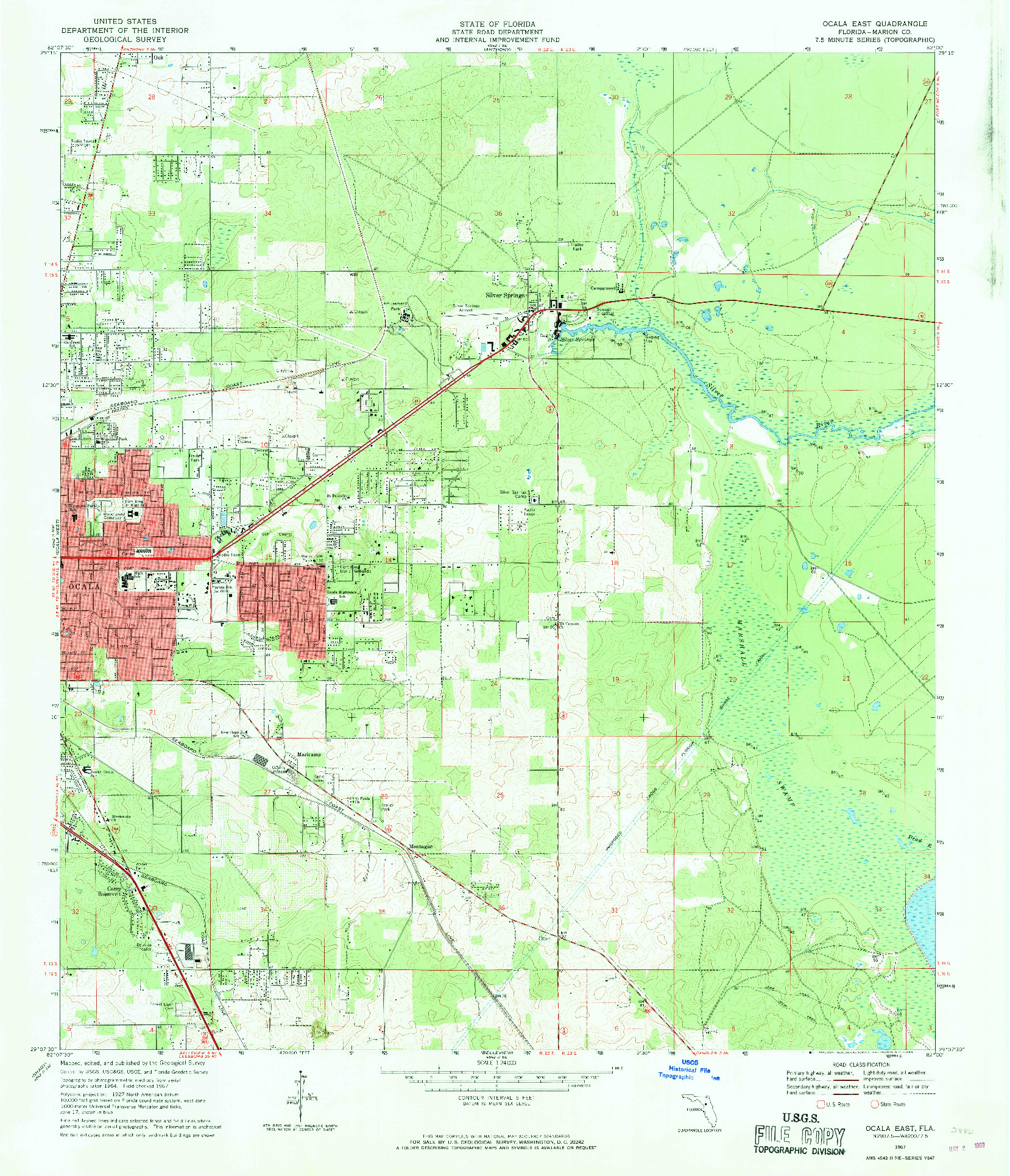 USGS 1:24000-SCALE QUADRANGLE FOR OCALA EAST, FL 1967