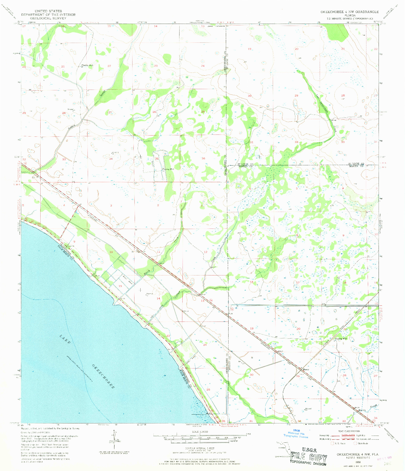 USGS 1:24000-SCALE QUADRANGLE FOR OKEECHOBEE 4 NW, FL 1953
