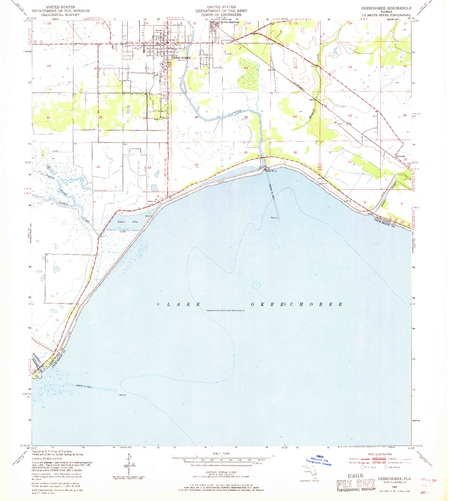 USGS 1:24000-SCALE QUADRANGLE FOR OKEECHOBEE, FL 1952