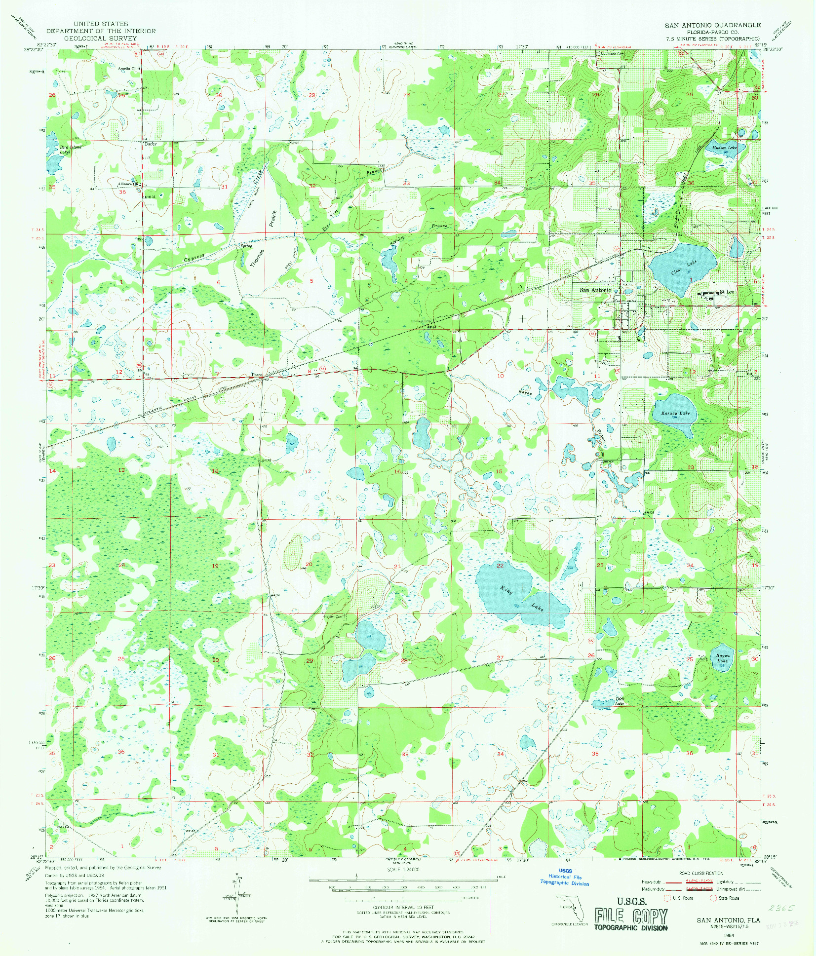 USGS 1:24000-SCALE QUADRANGLE FOR SAN ANTONIO, FL 1954