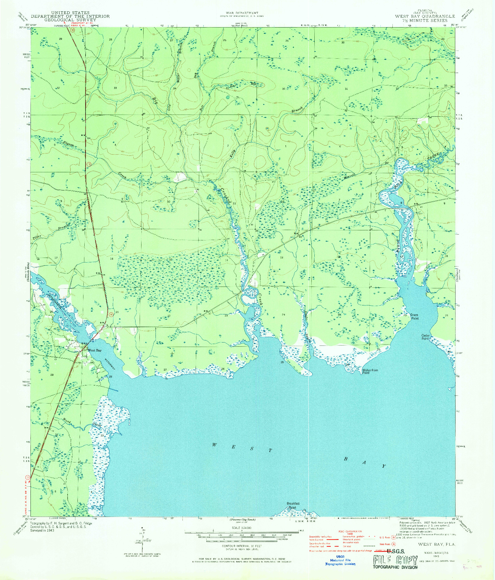 USGS 1:24000-SCALE QUADRANGLE FOR WEST BAY, FL 1943